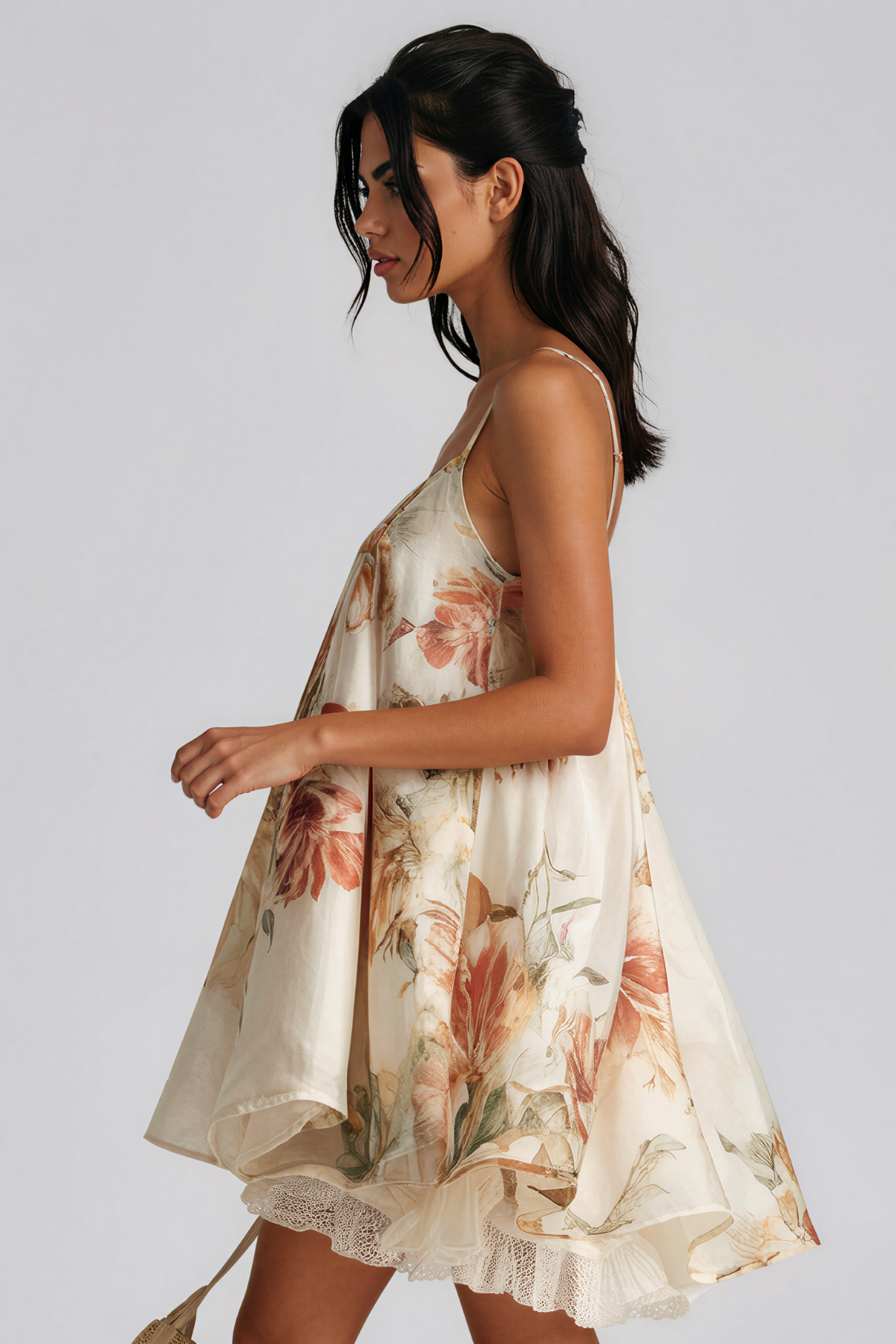 Kaui Spaghetti Floral Puffy Mini Dress
