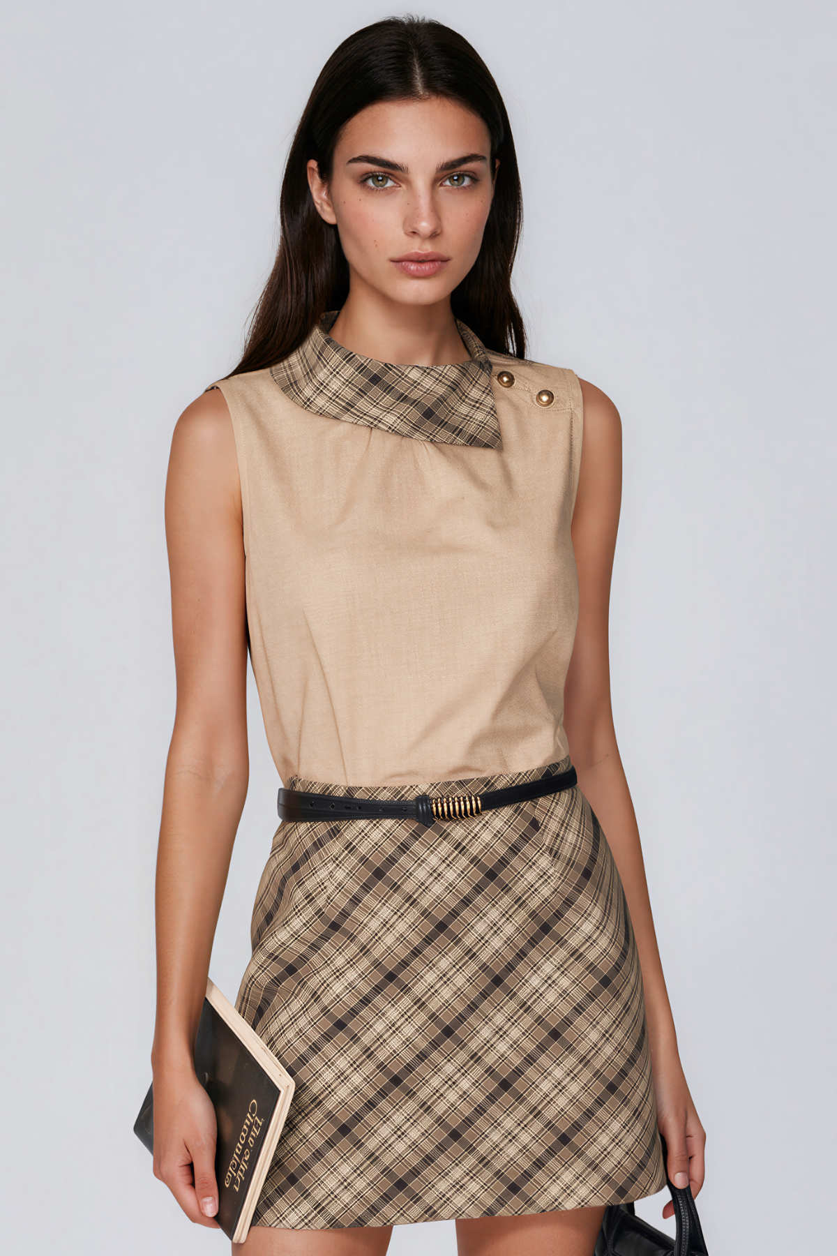 Kausalya Sleeveless Grid Skirt Set