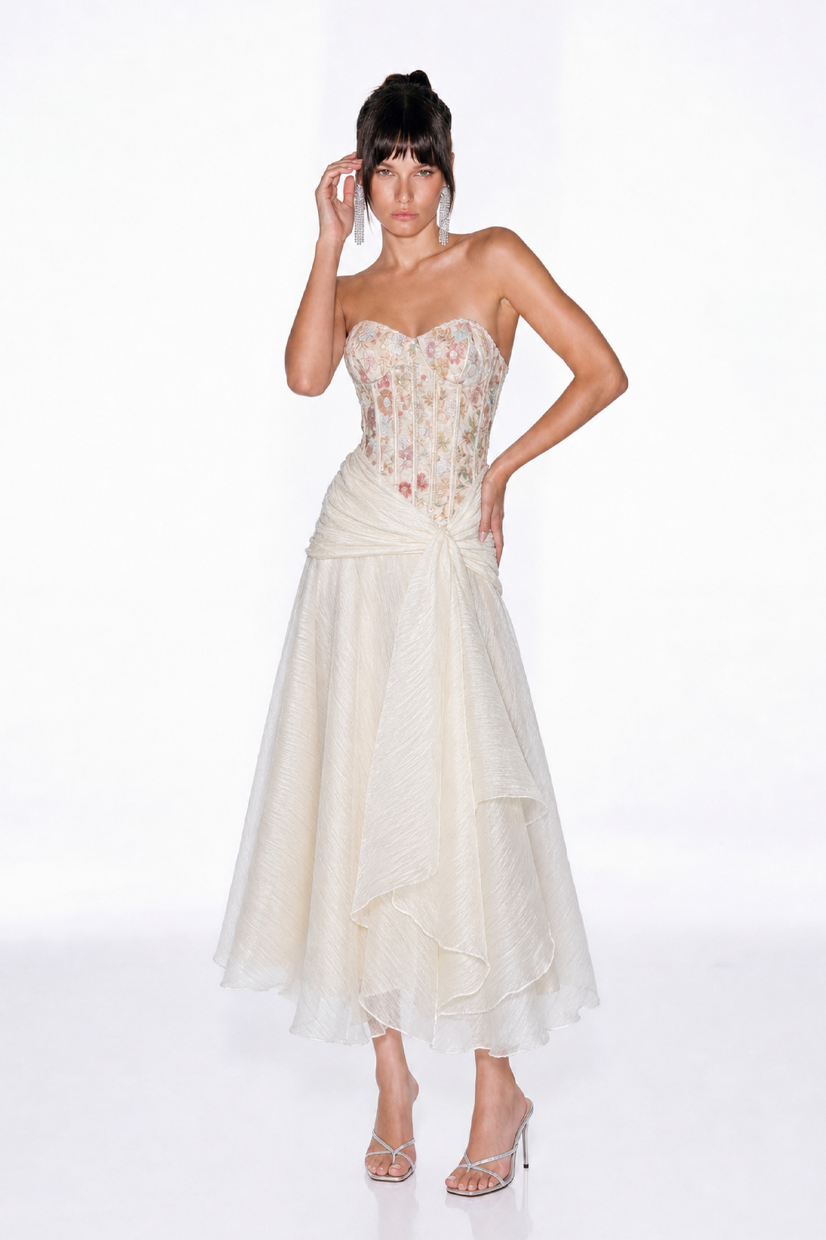 Kaushal Strapless Embroidered Floral Maxi Dress