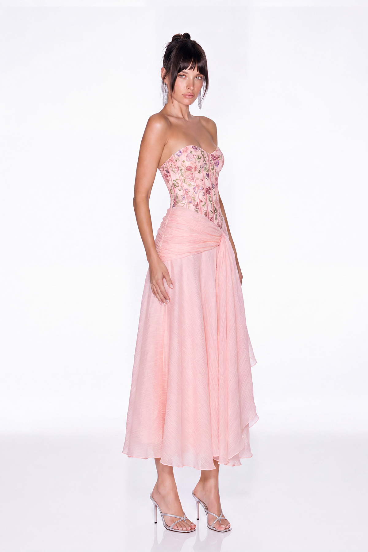 Kaushal Strapless Embroidered Floral Maxi Dress In Pink