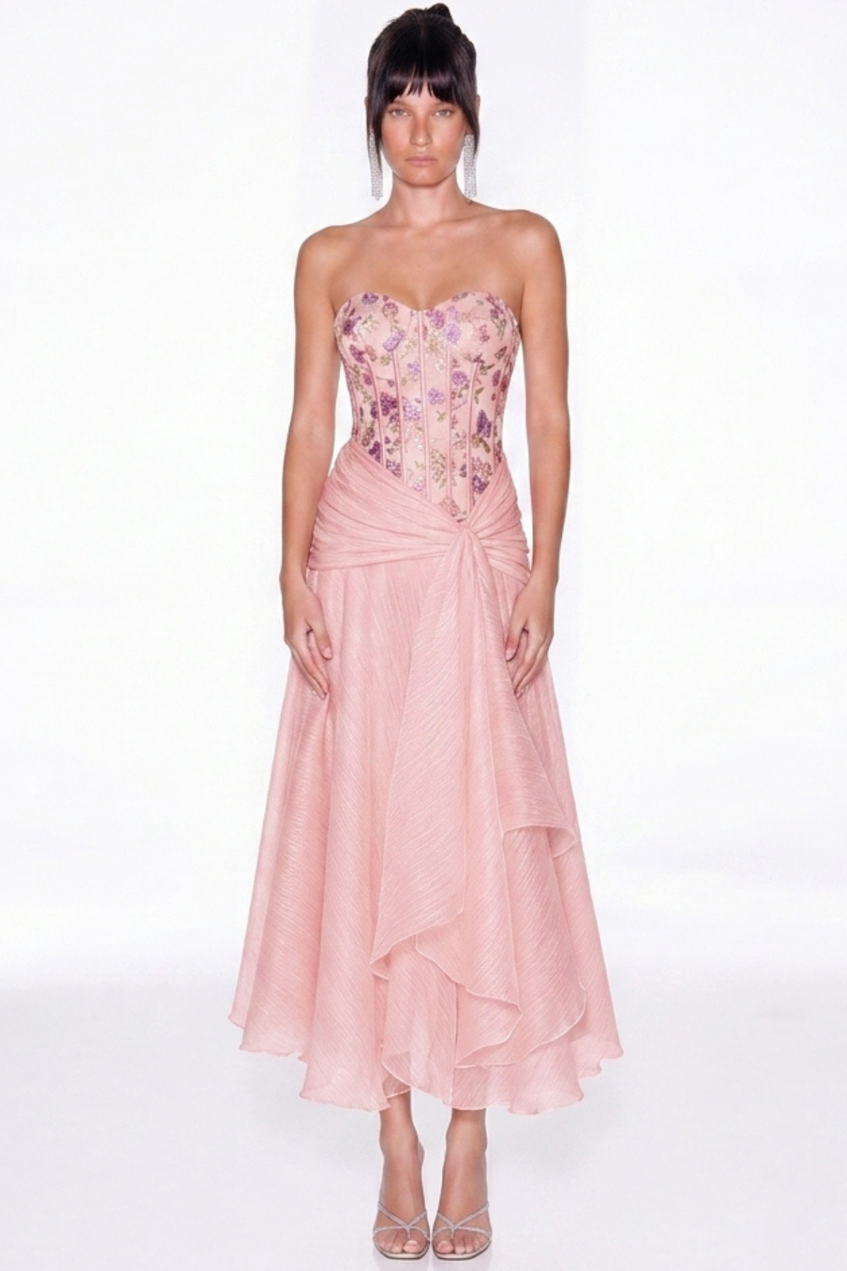 Kaushal Strapless Embroidered Floral Maxi Dress In Pink