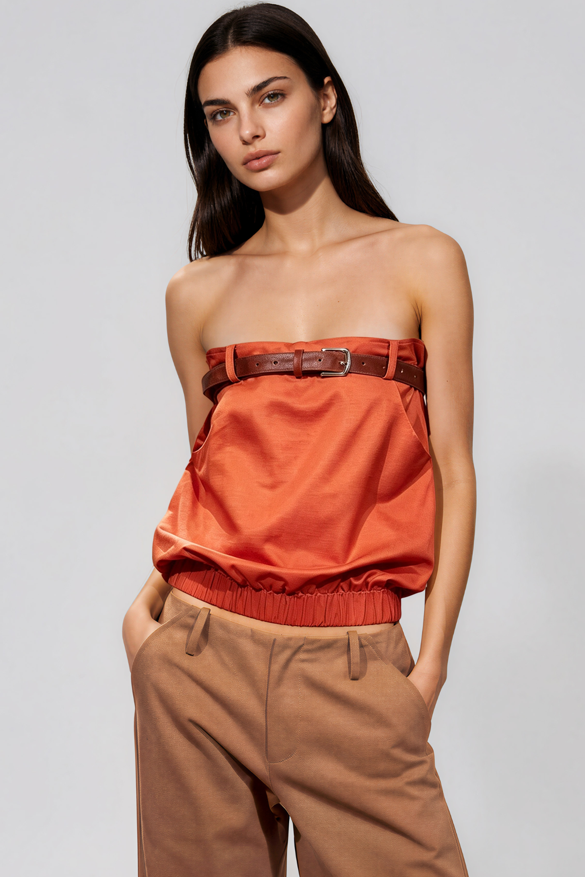 Kaveh Strapless Belt Pants Set