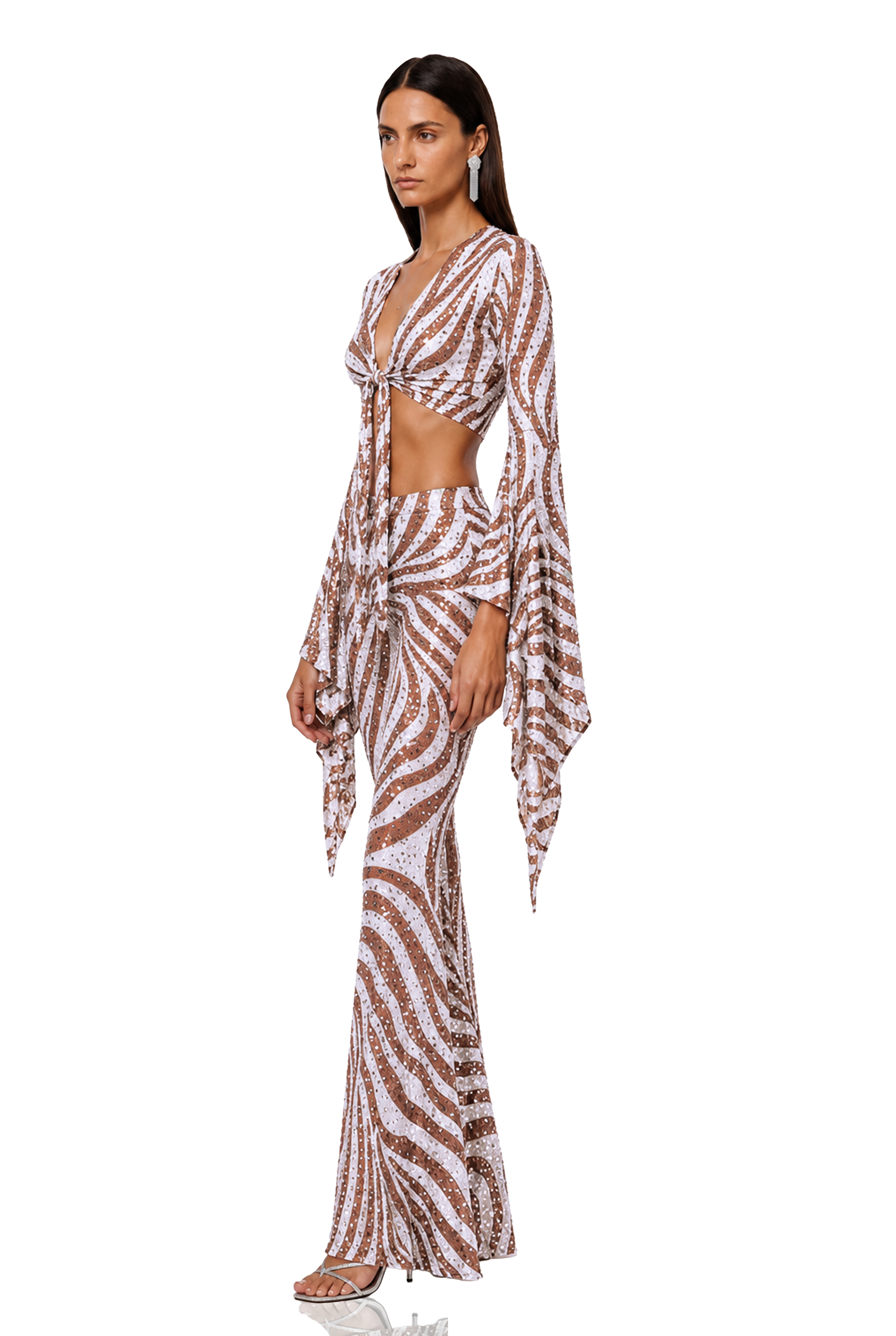 Kaveri Crop Embellished Stripe Pants Set
