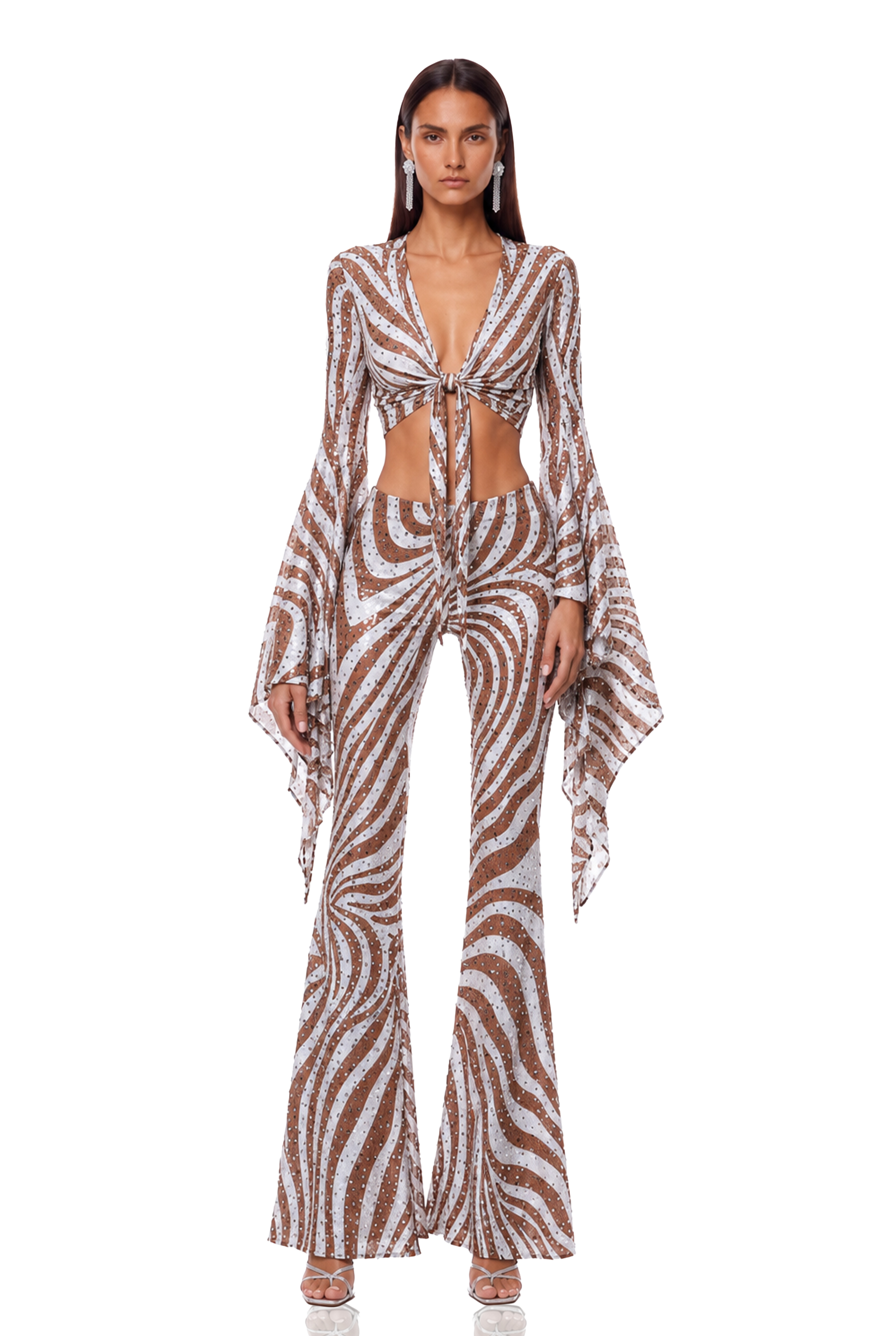 Kaveri Crop Embellished Stripe Pants Set
