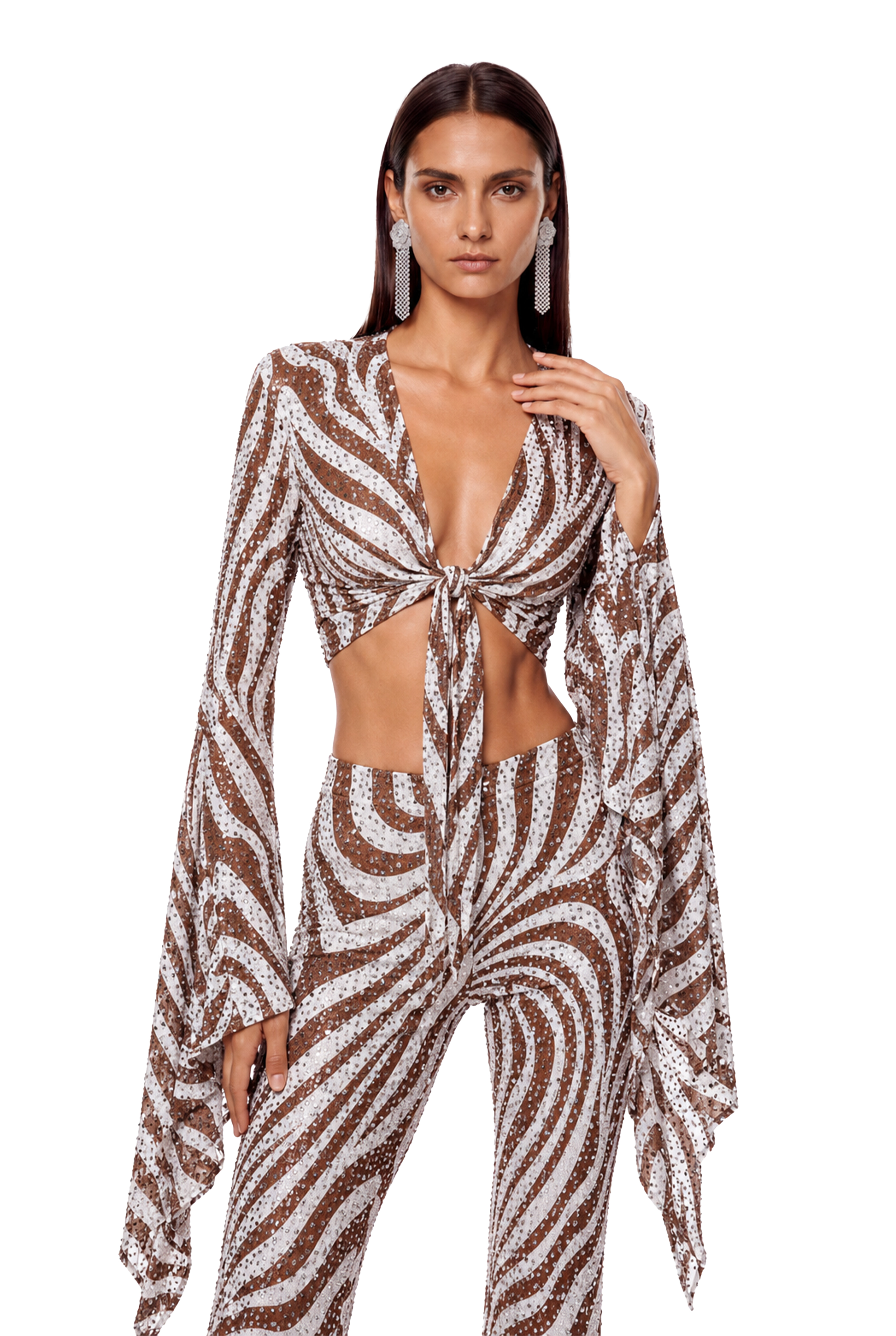 Kaveri Crop Embellished Stripe Pants Set