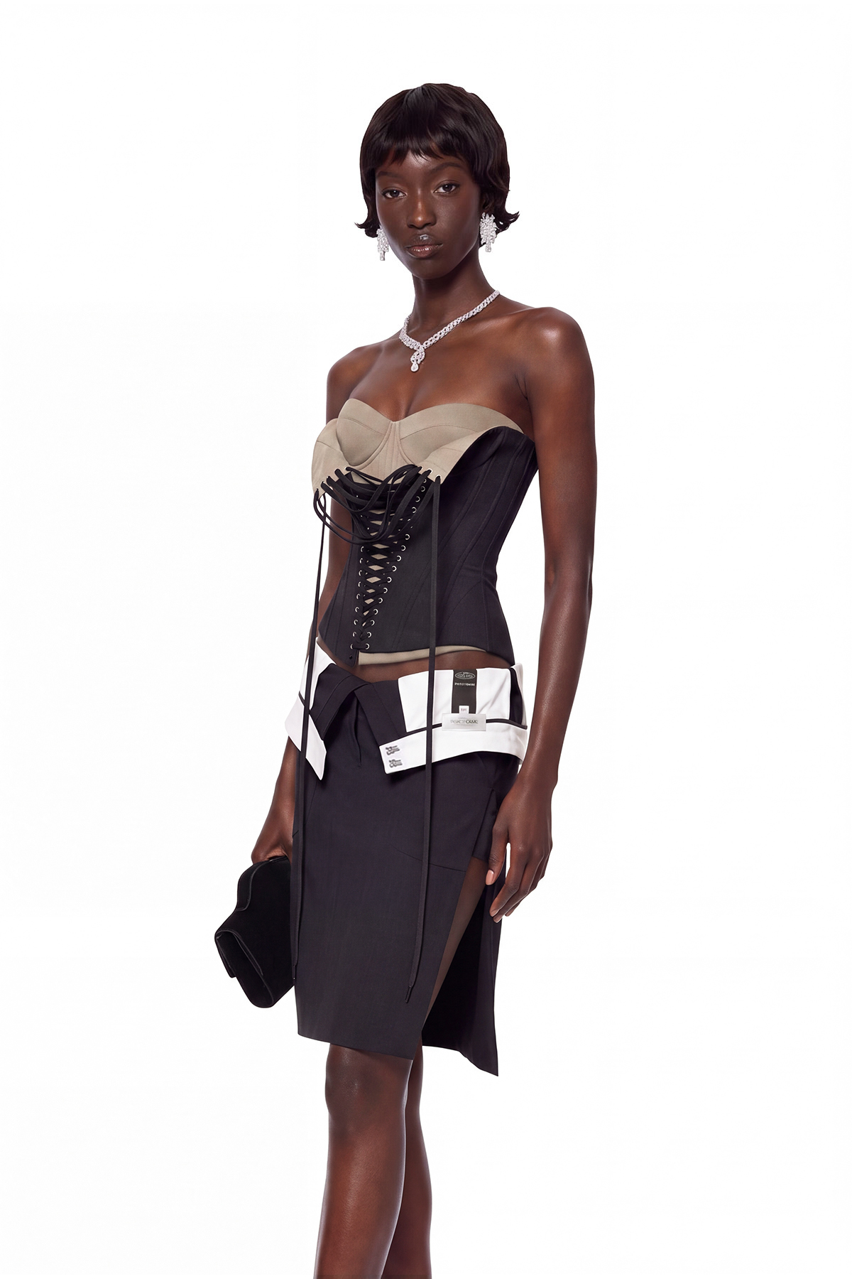 Kavi Deconstructed Strapelss Corset Skirt Set In Black