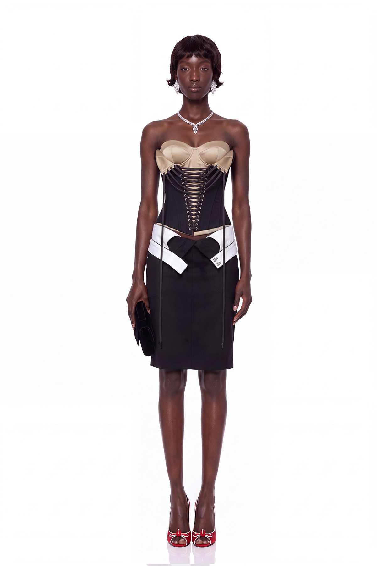 Kavi Deconstructed Strapelss Corset Skirt Set In Black