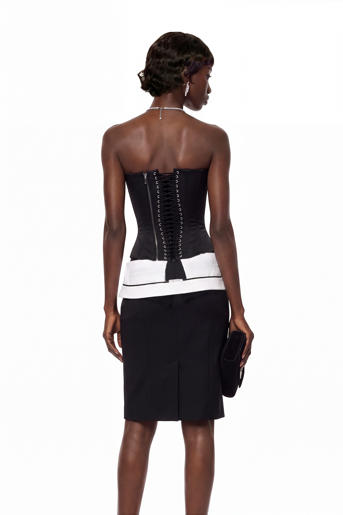 Kavi Deconstructed Strapelss Corset Skirt Set In Black