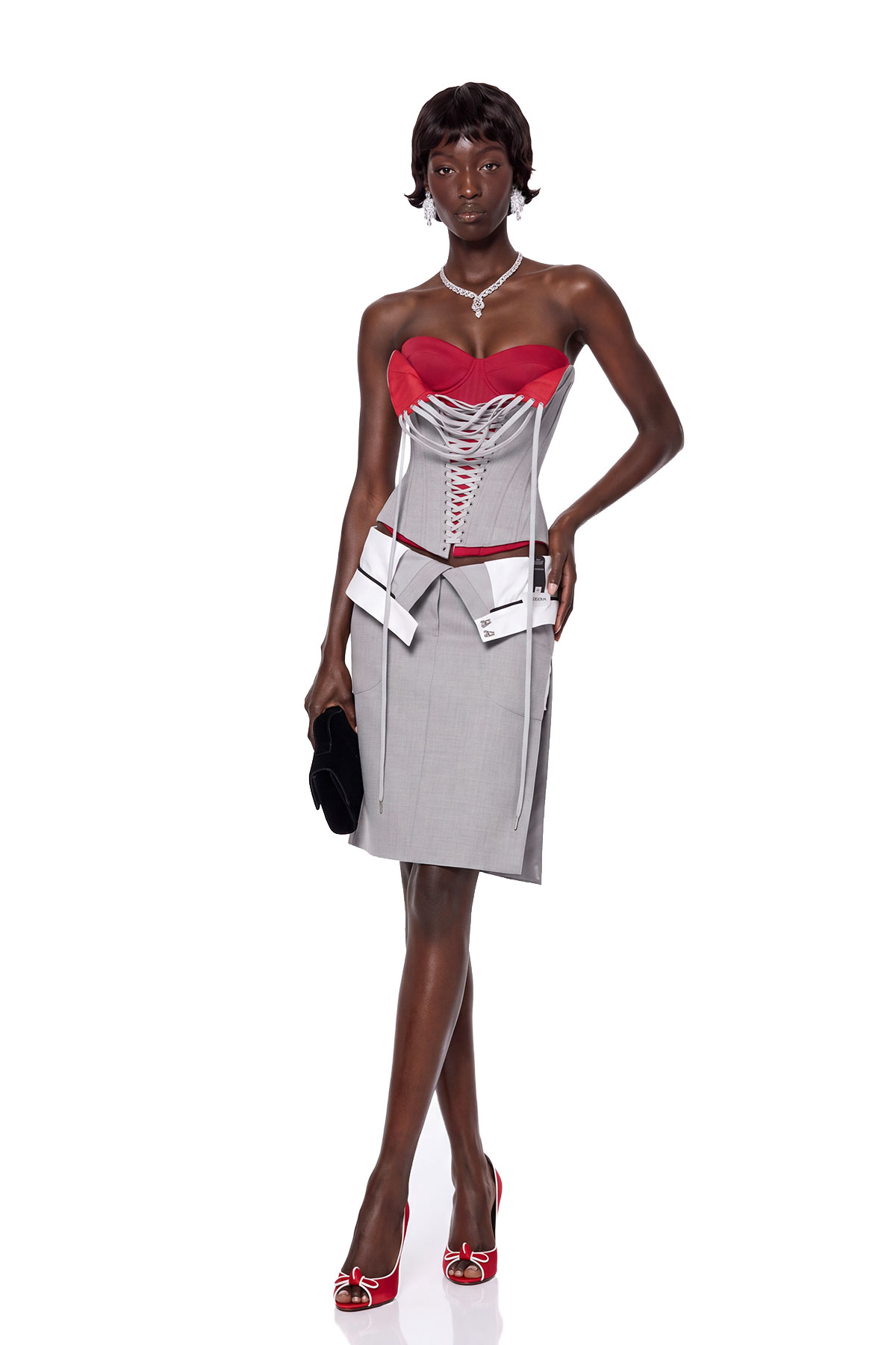  Kavi Deconstructed Strapelss Corset  Skirt Set In Grey