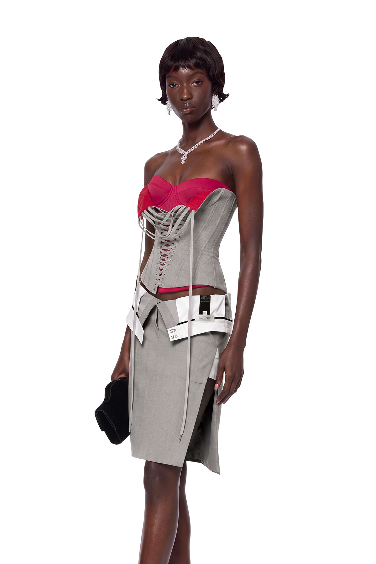 Kavi Deconstructed Strapelss Corset Skirt Set In Grey