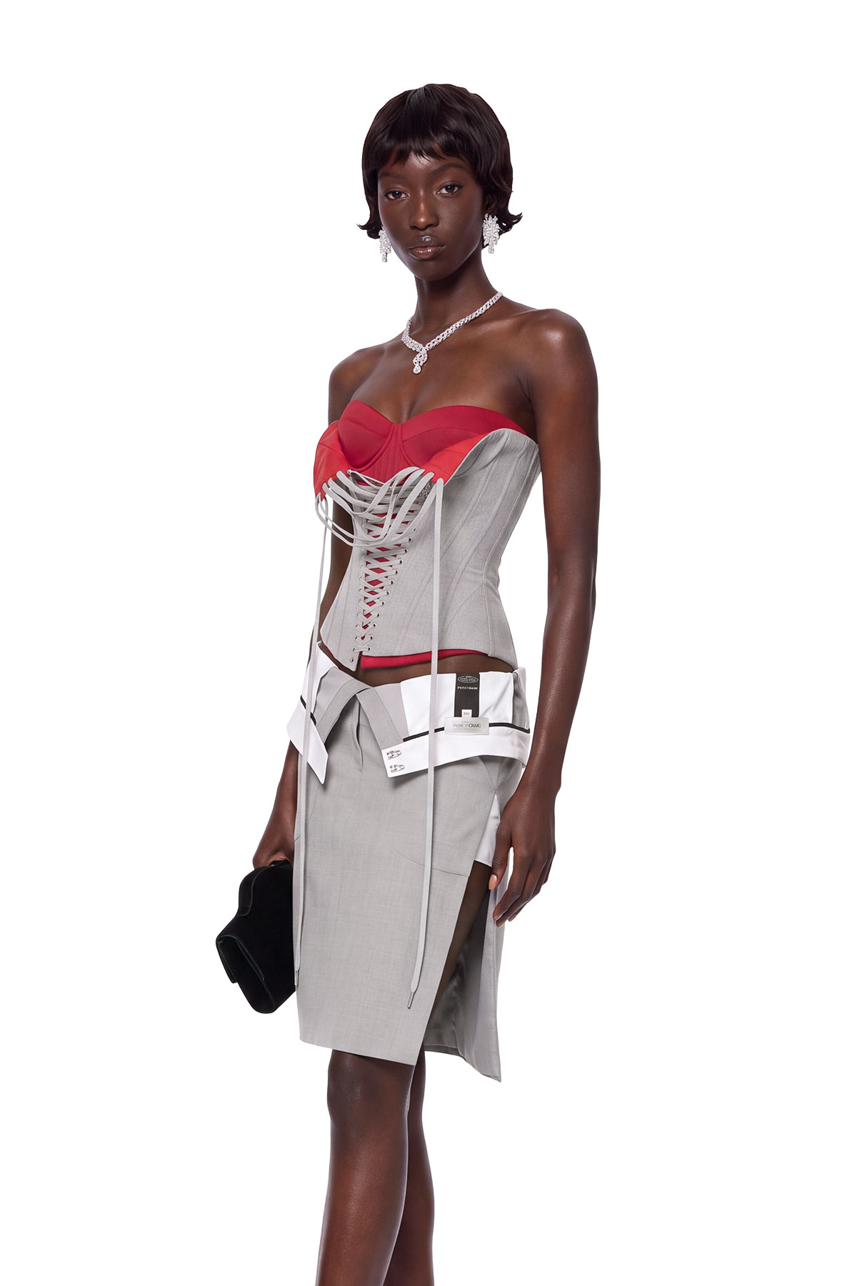  Kavi Deconstructed Strapelss Corset  Skirt Set In Grey