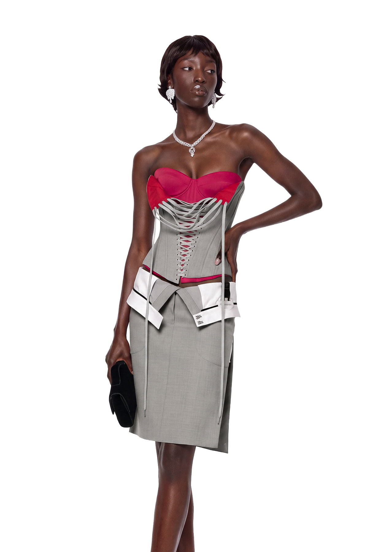Kavi Deconstructed Strapelss Corset Skirt Set In Grey