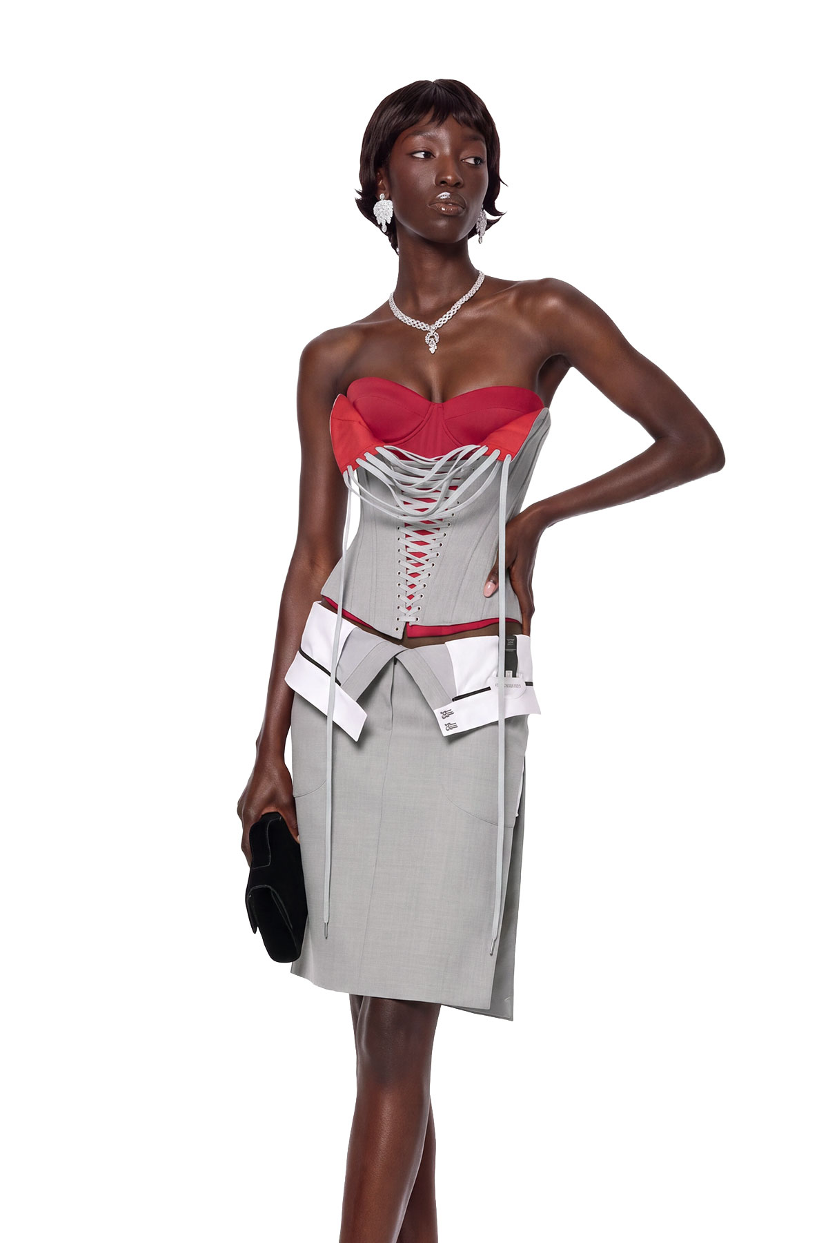  Kavi Deconstructed Strapelss Corset  Skirt Set In Grey