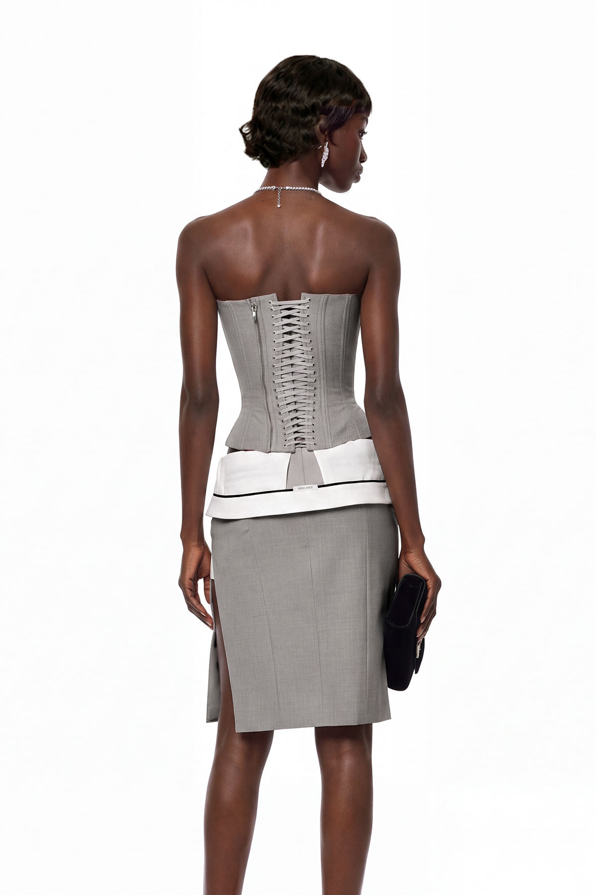 Kavi Deconstructed Strapelss Corset Skirt Set In Grey