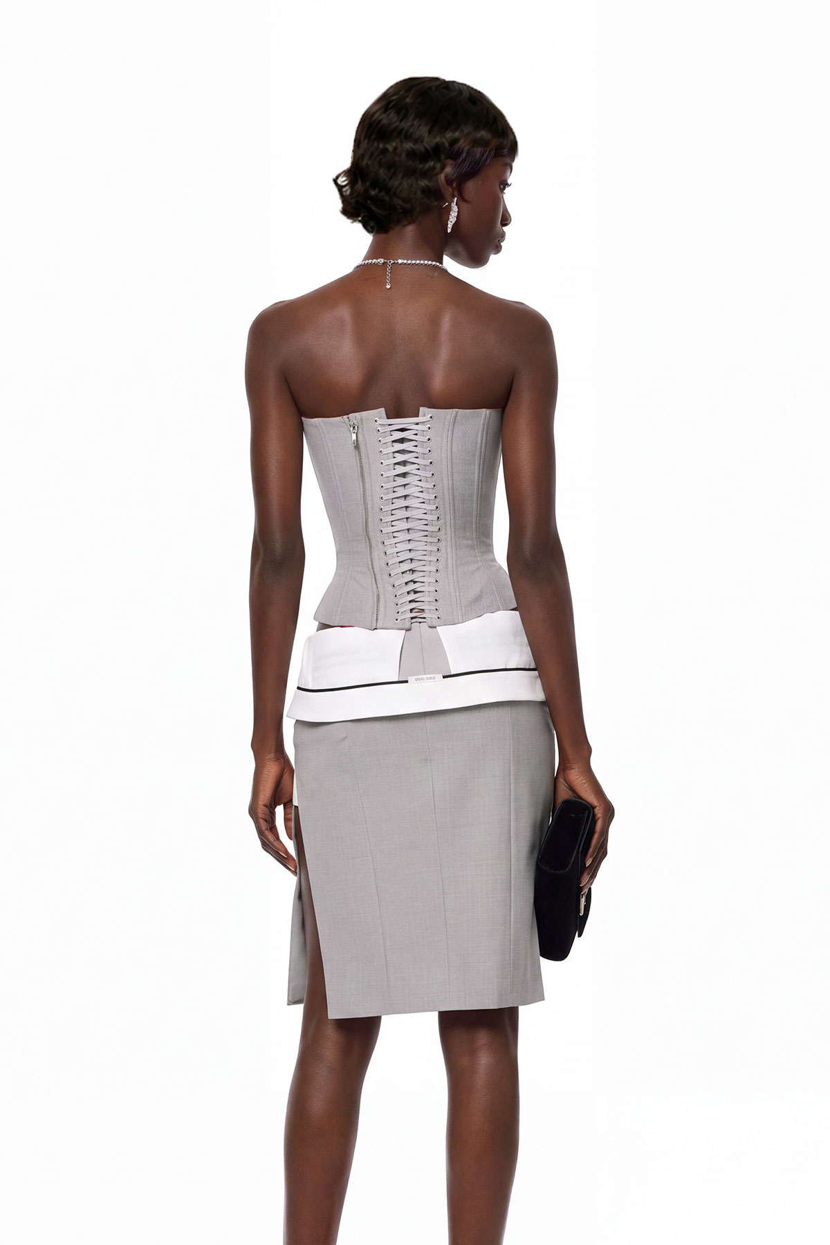  Kavi Deconstructed Strapelss Corset  Skirt Set In Grey