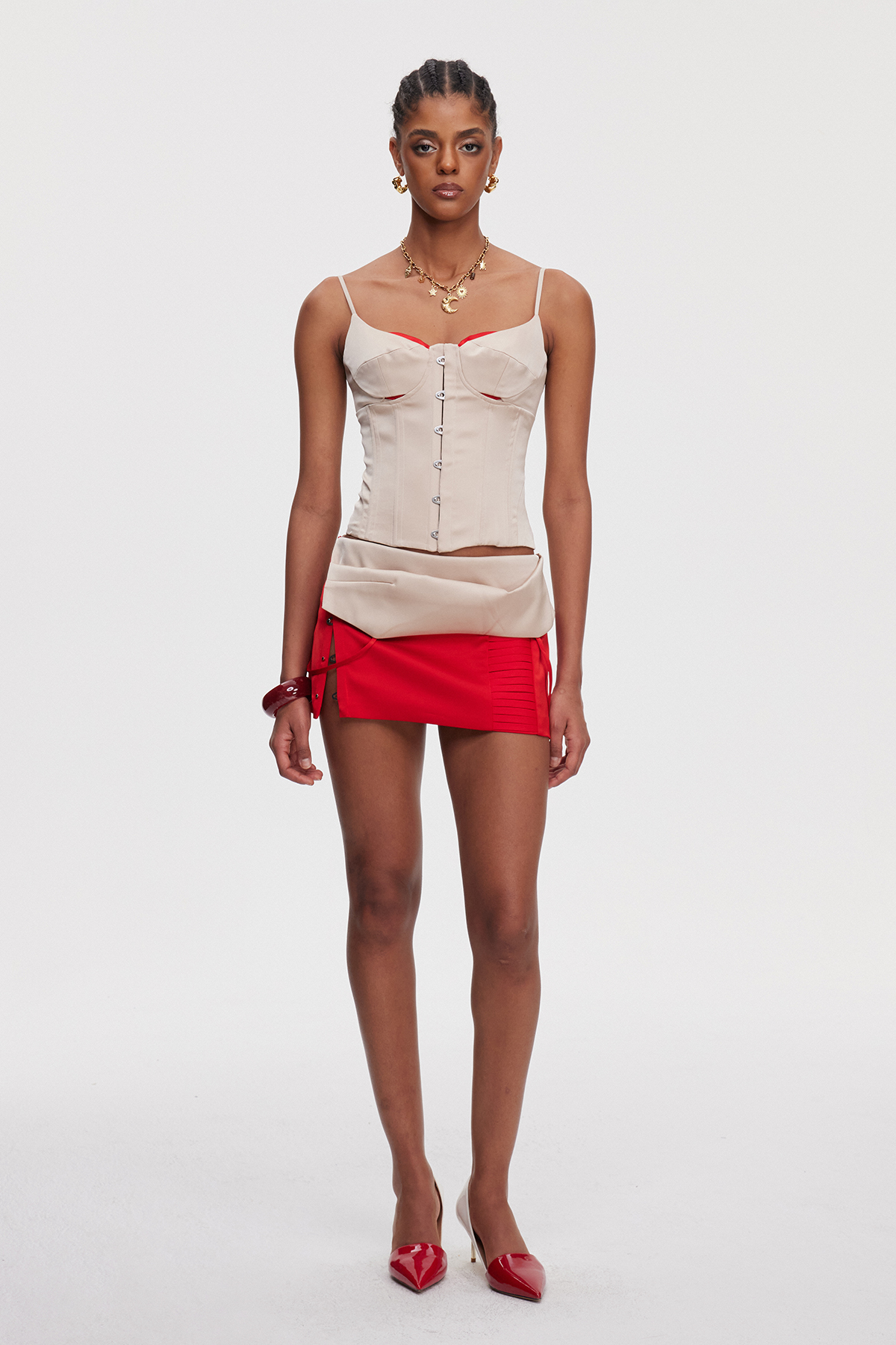 Kavi Spaghetti Corset Split Skirt Set
