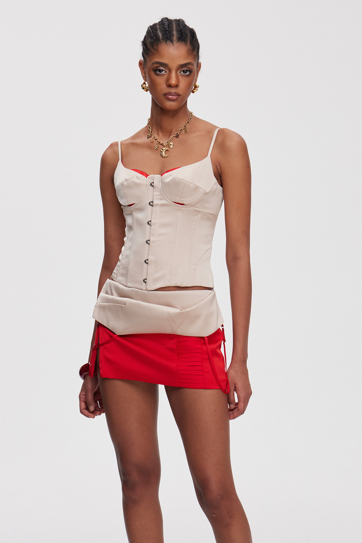Kavi Spaghetti Corset Split Skirt Set