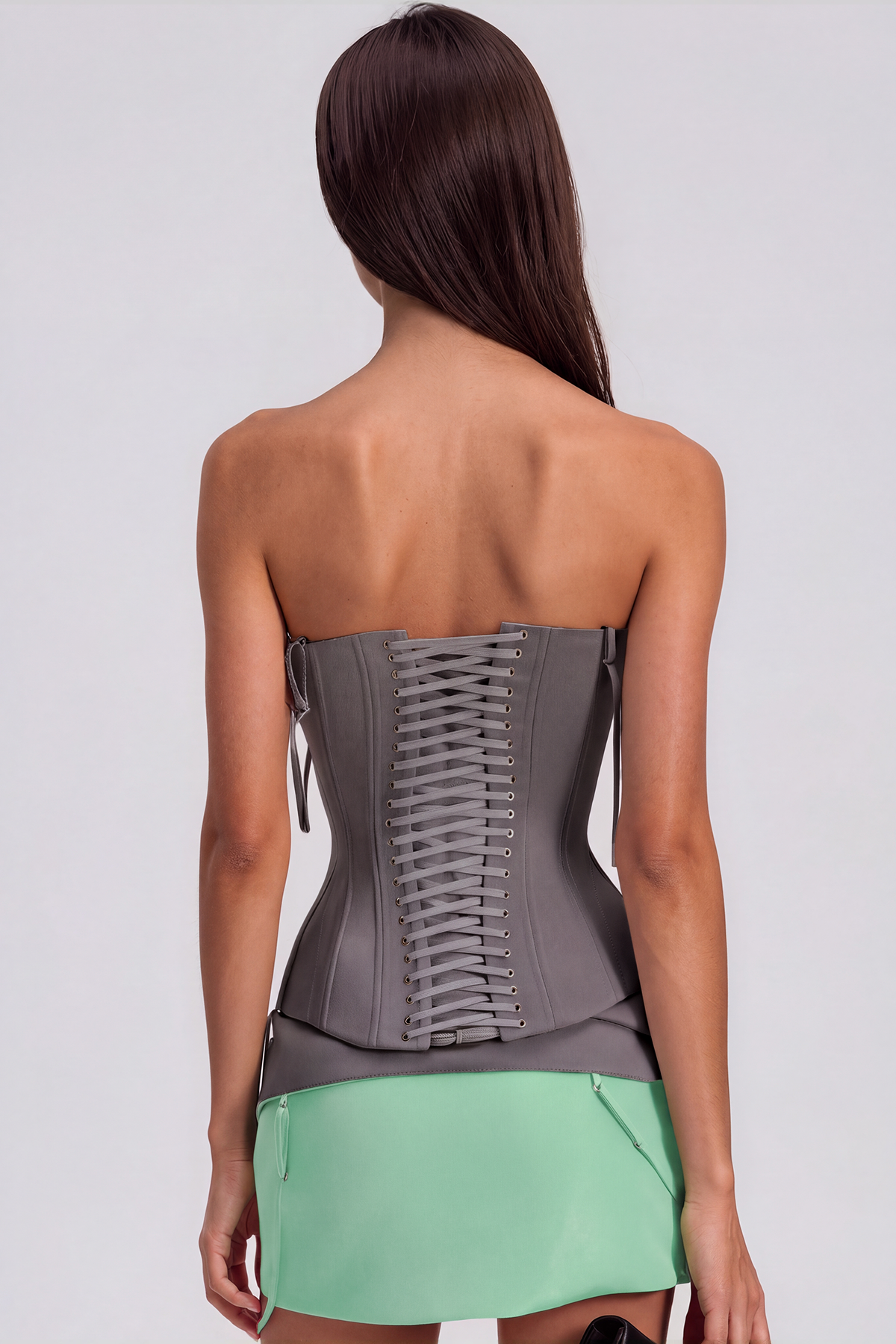 Kavi Spaghetti Corset Split Skirt Set In Green