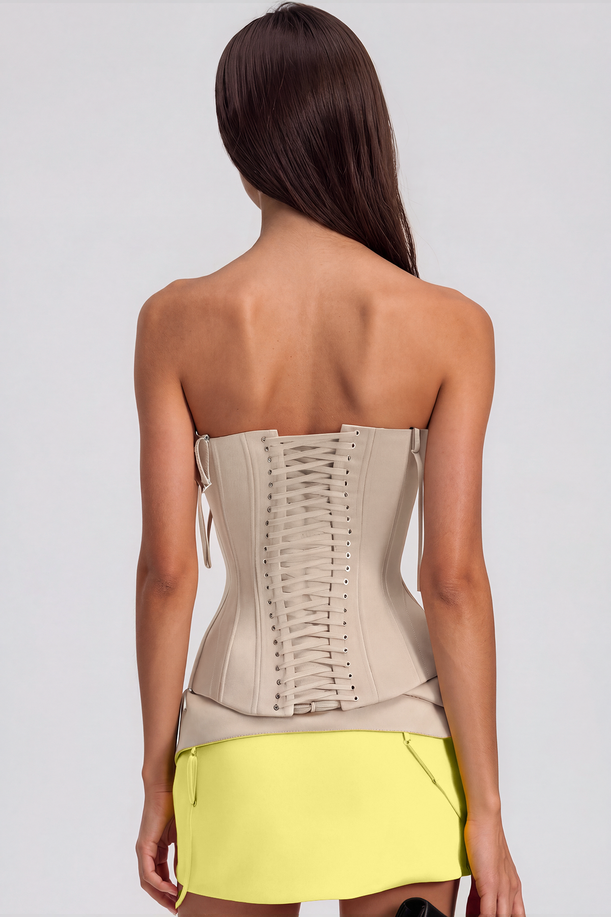 Kavi Spaghetti Corset Split Skirt Set In Yellow
