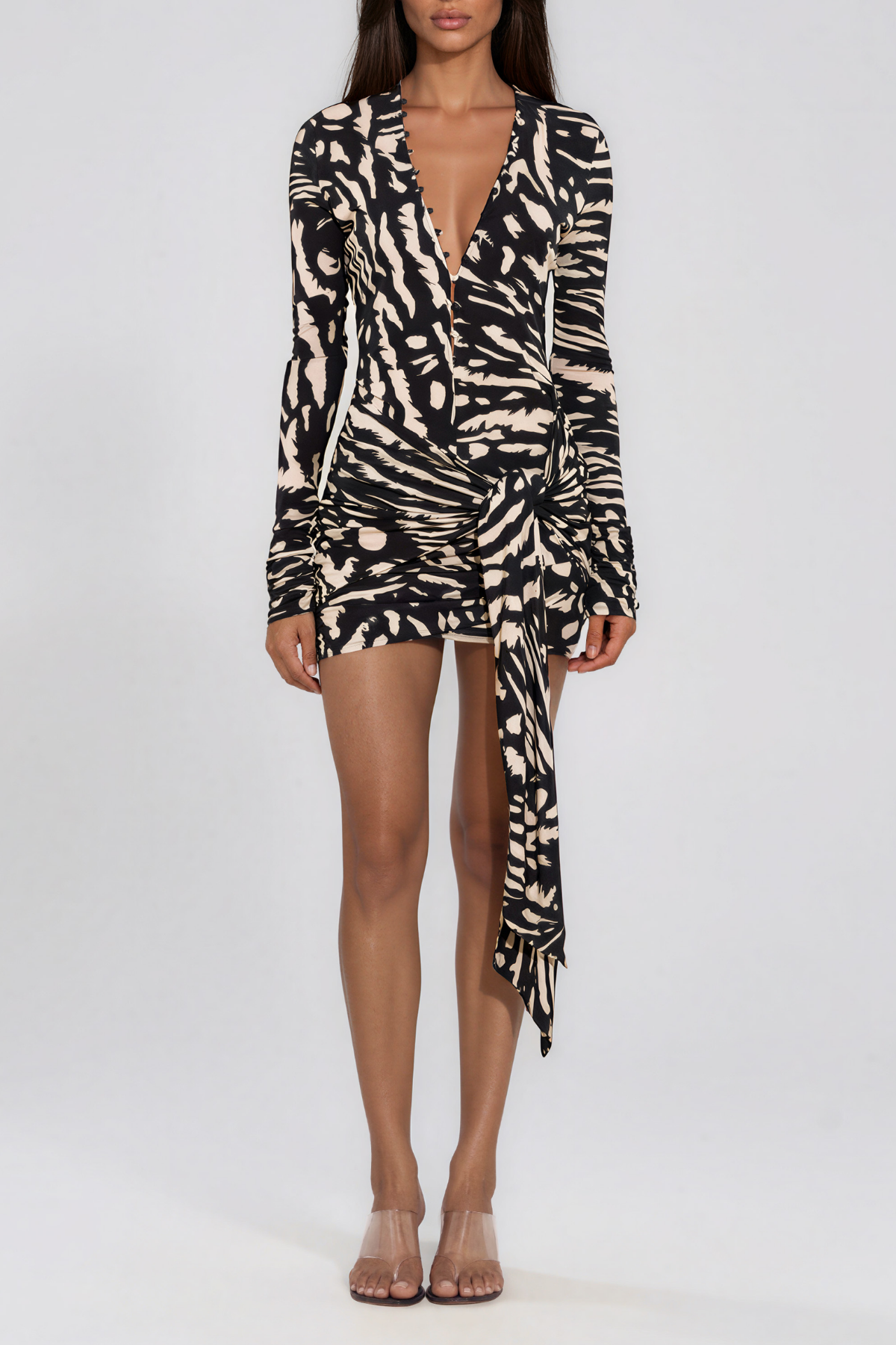 Kavin Long Sleeve Zebra Print Mini Dress