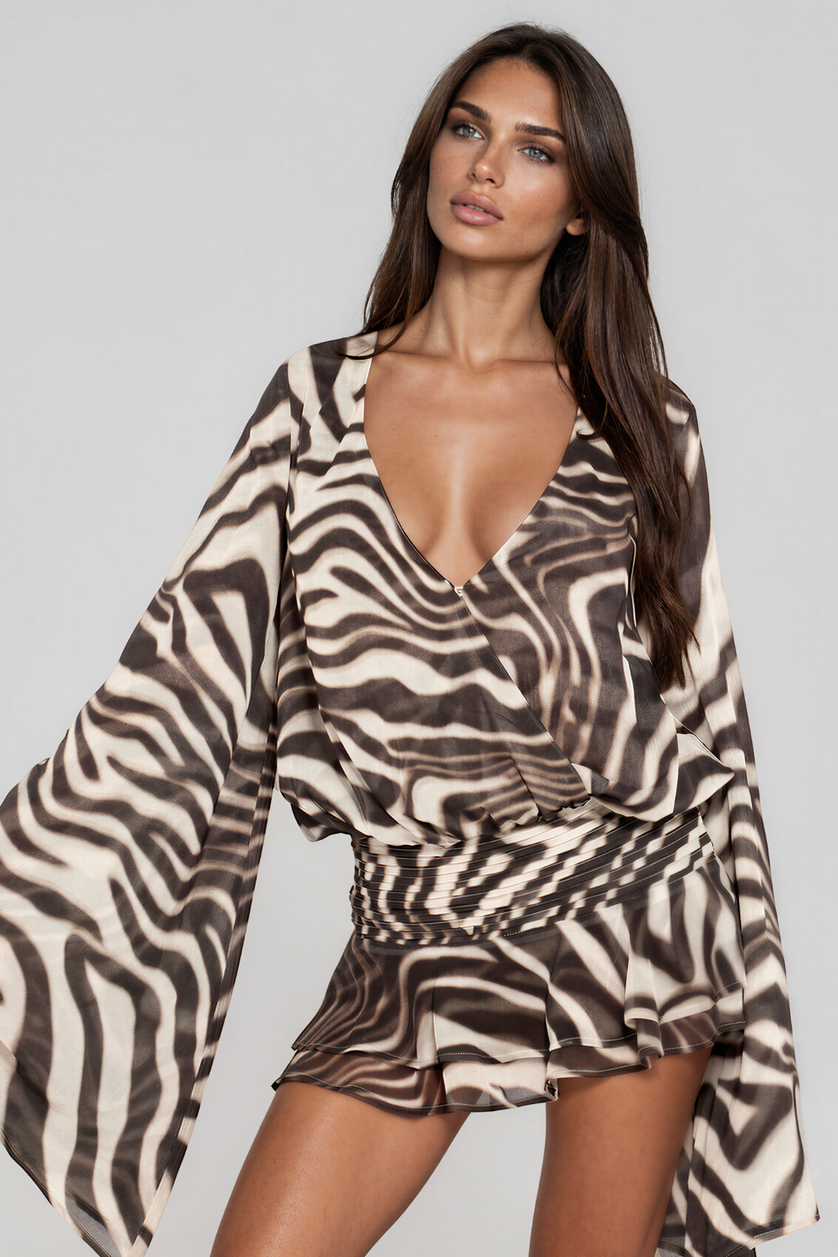 Kavin Plunge Zebra Print Mini Dress