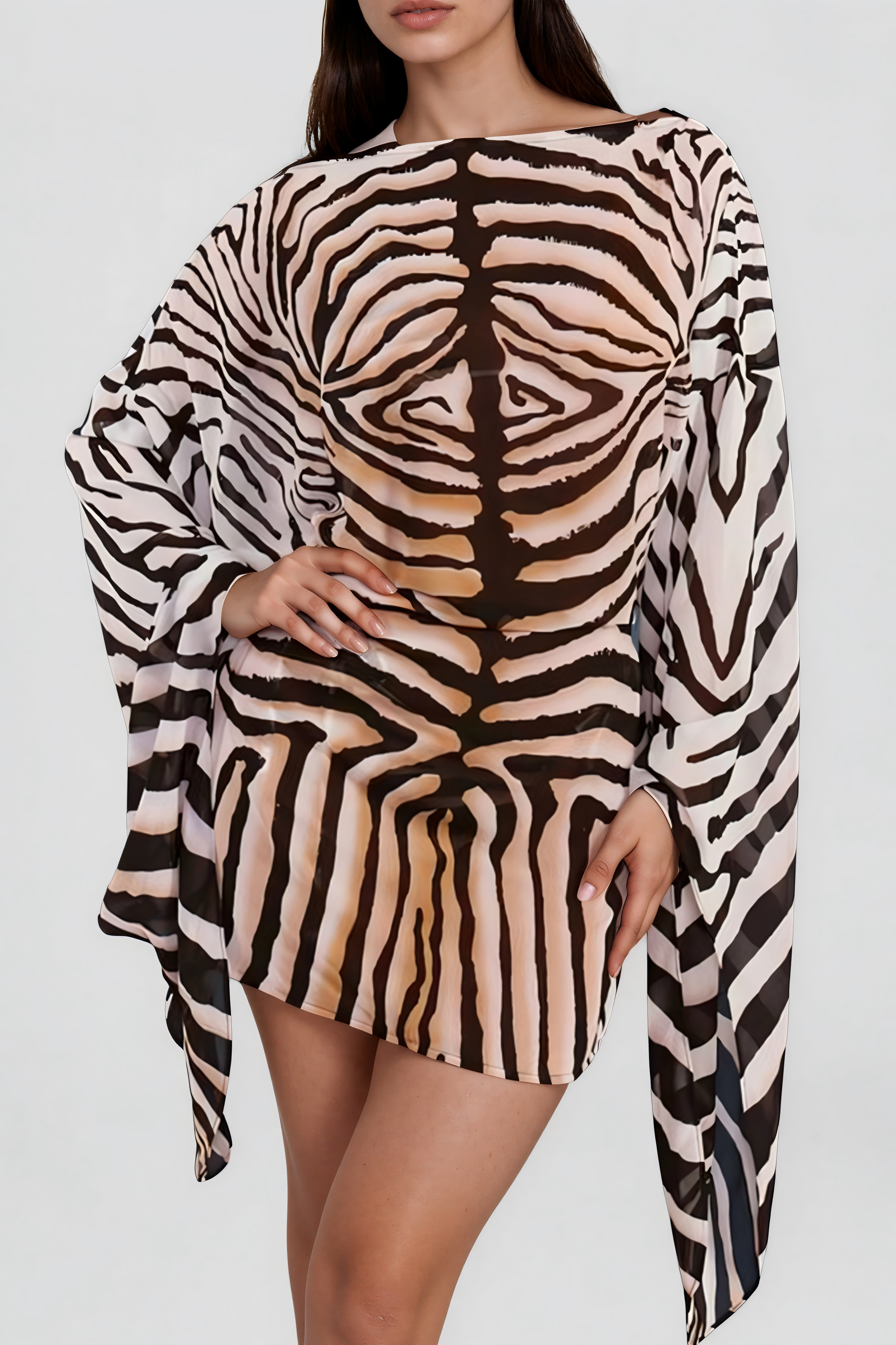 Kavin Zebra Print Mesh Mini Dress