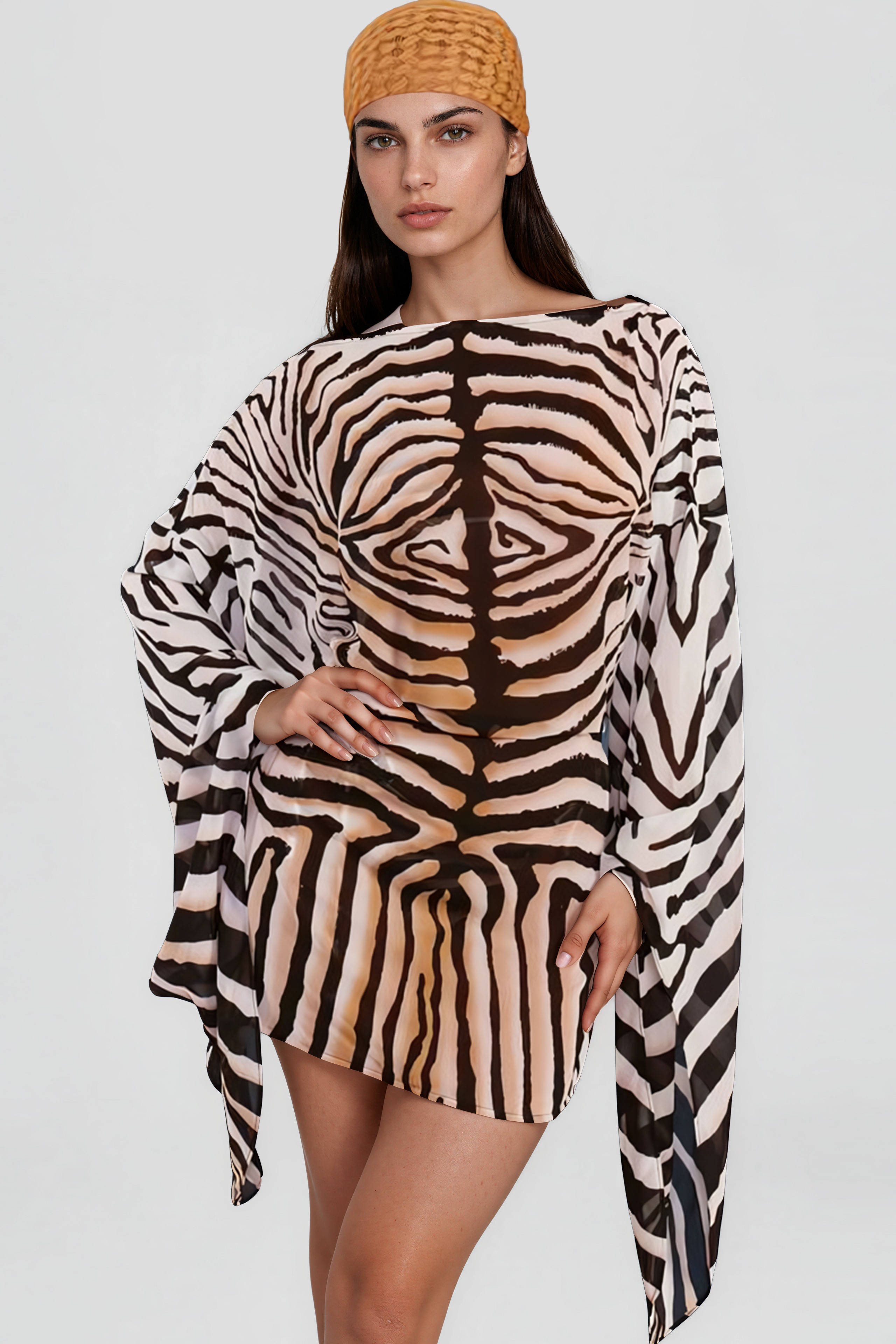 Kavin Zebra Print Mesh Mini Dress