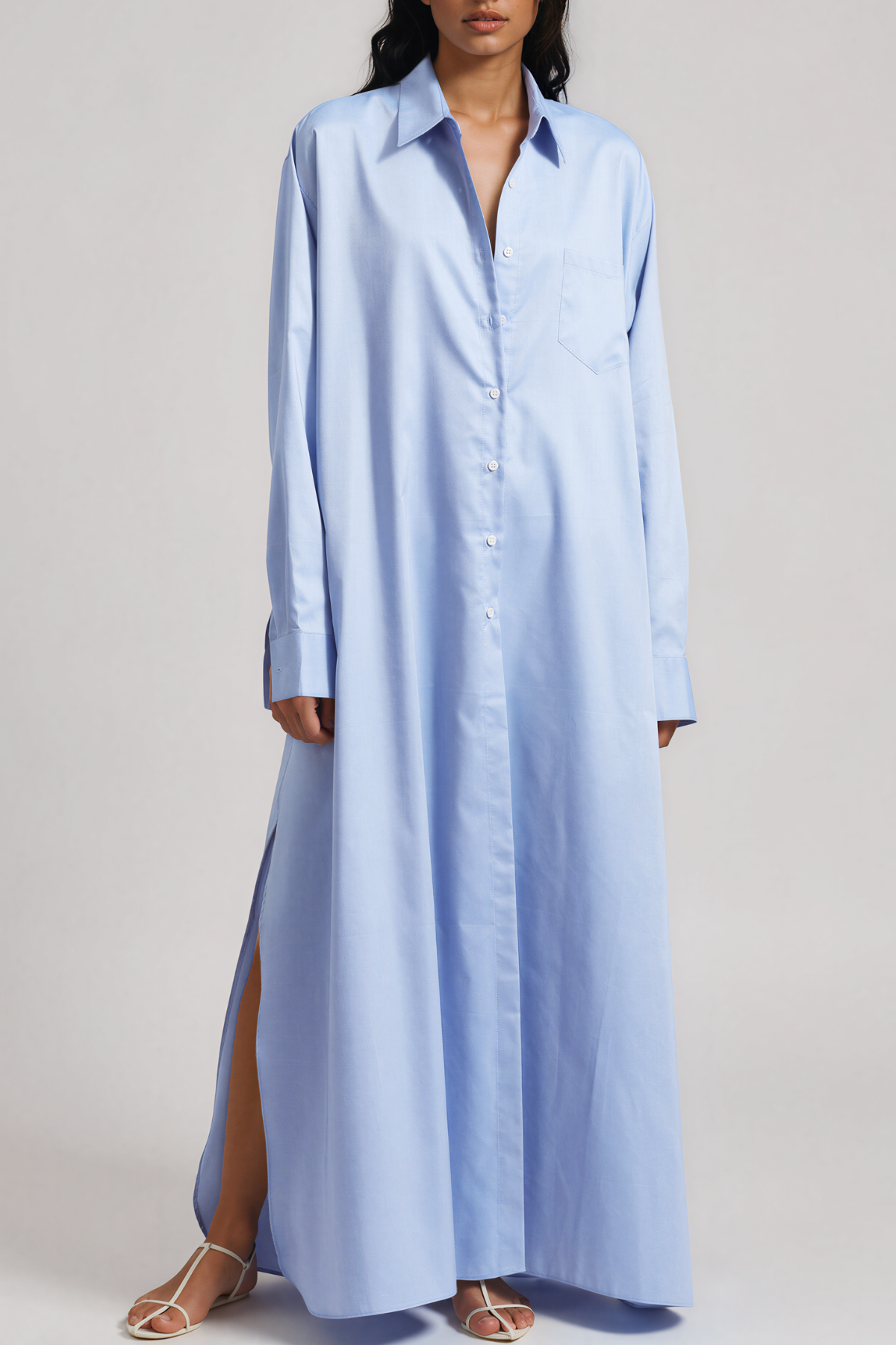 Kawai Long Sleeve Split Maxi Shirt Dress