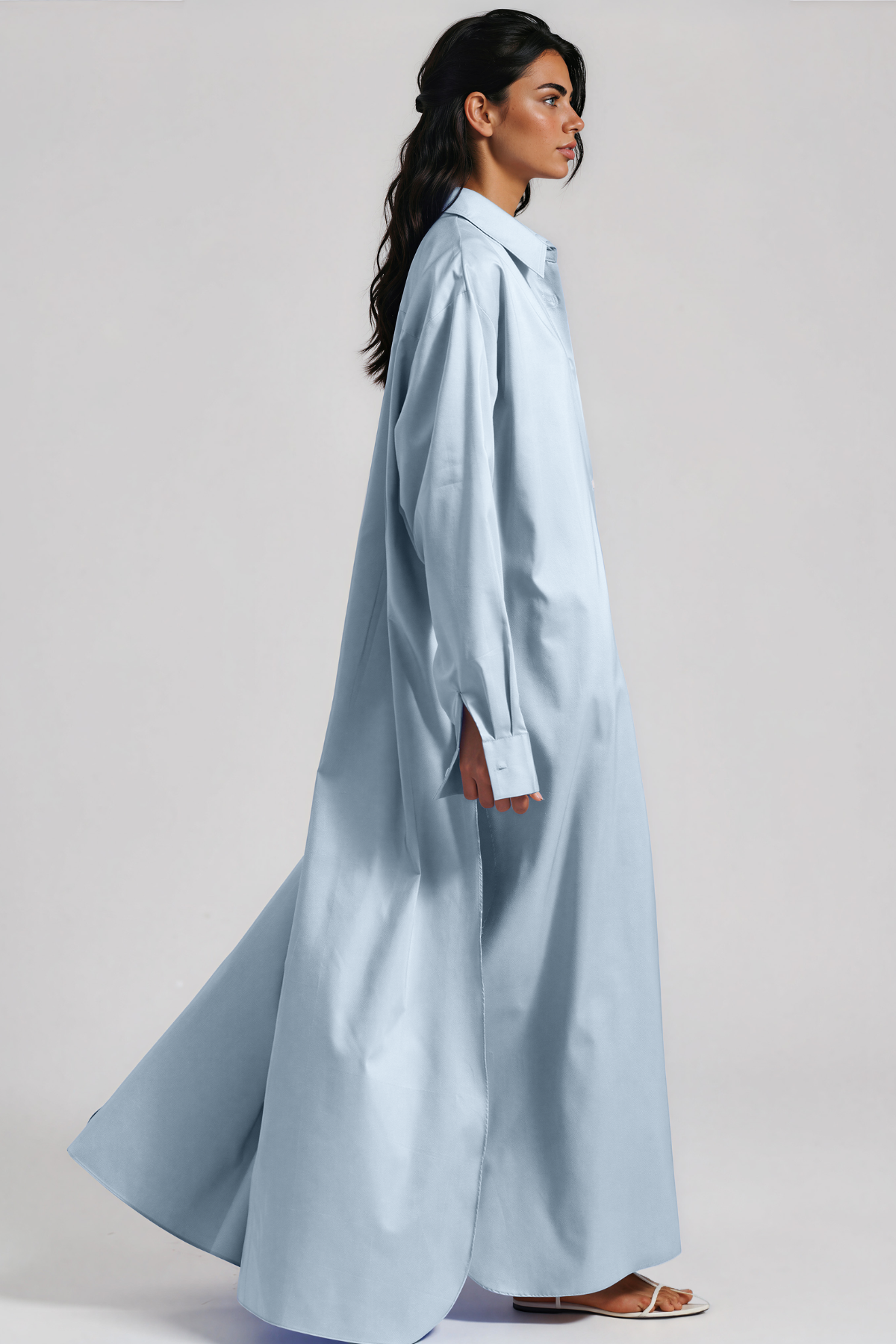 Kawai Long Sleeve Split Maxi Shirt Dress