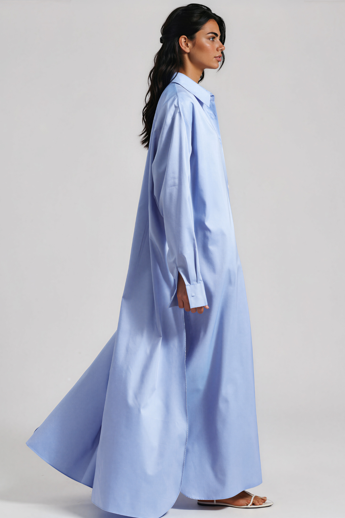 Kawai Long Sleeve Split Maxi Shirt Dress
