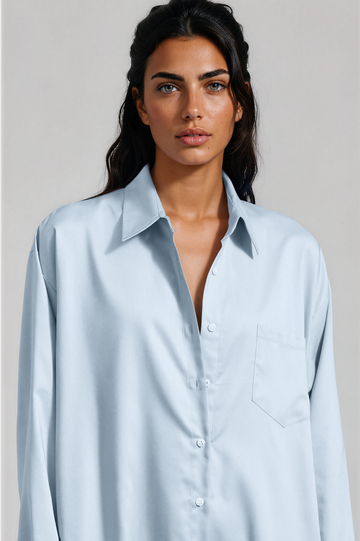 Kawai Long Sleeve Split Maxi Shirt Dress