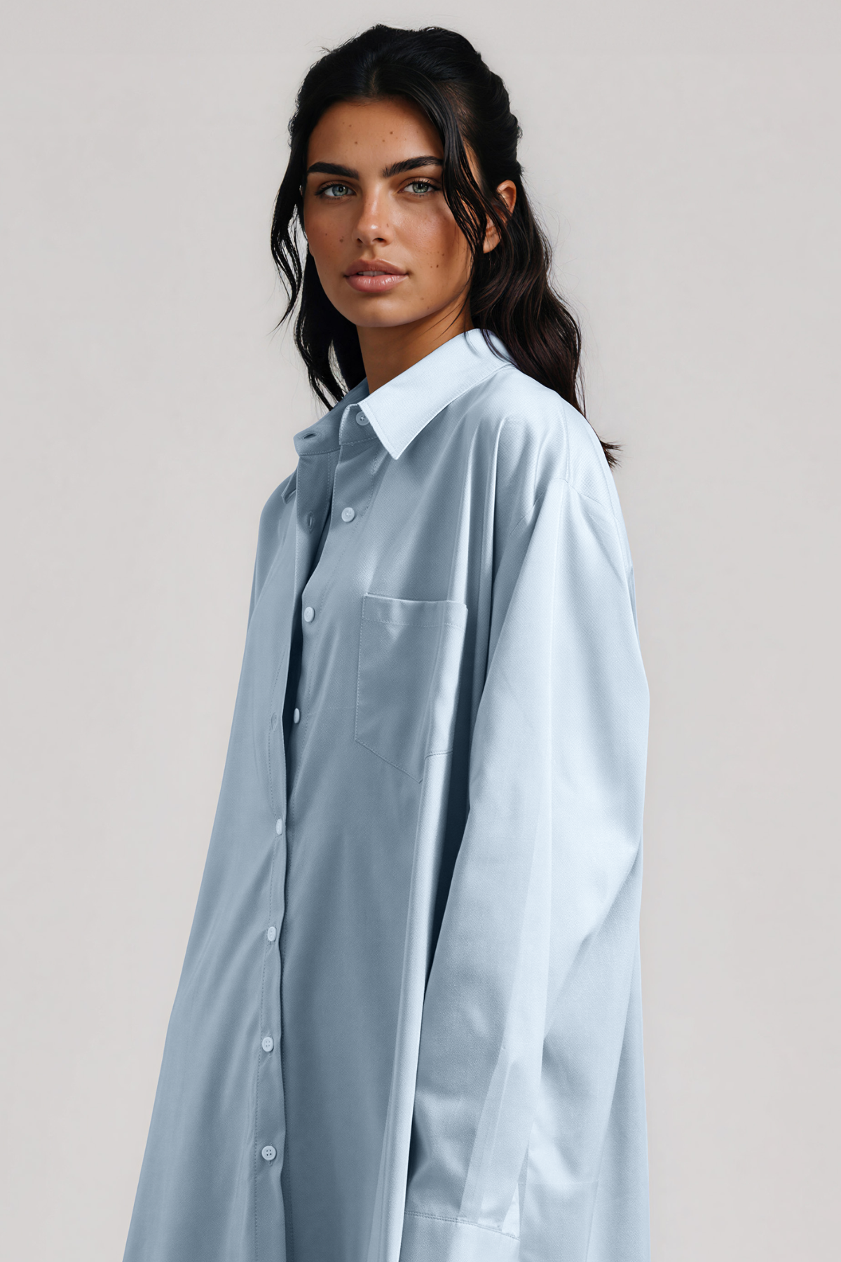 Kawai Long Sleeve Split Maxi Shirt Dress
