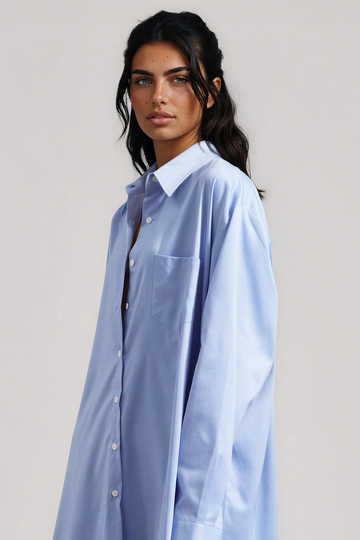 Kawai Long Sleeve Split Maxi Shirt Dress