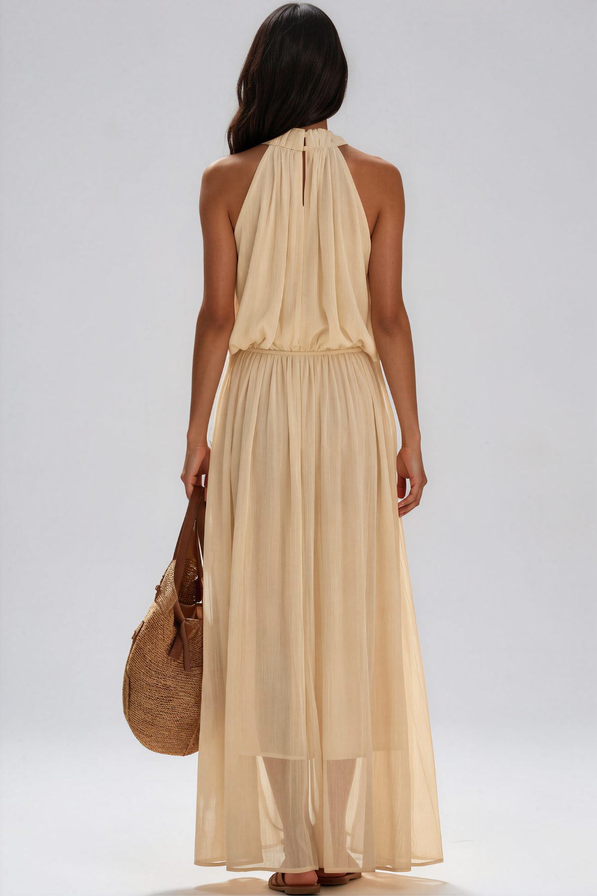 Kawehi Halter Neck Ruch Maxi Dress