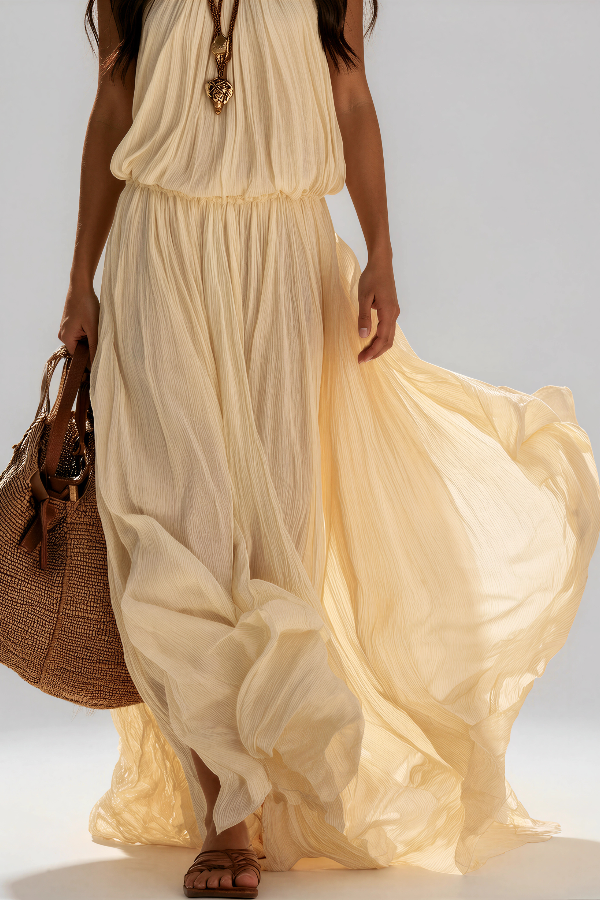 Kawehi Halter Neck Ruch Maxi Dress