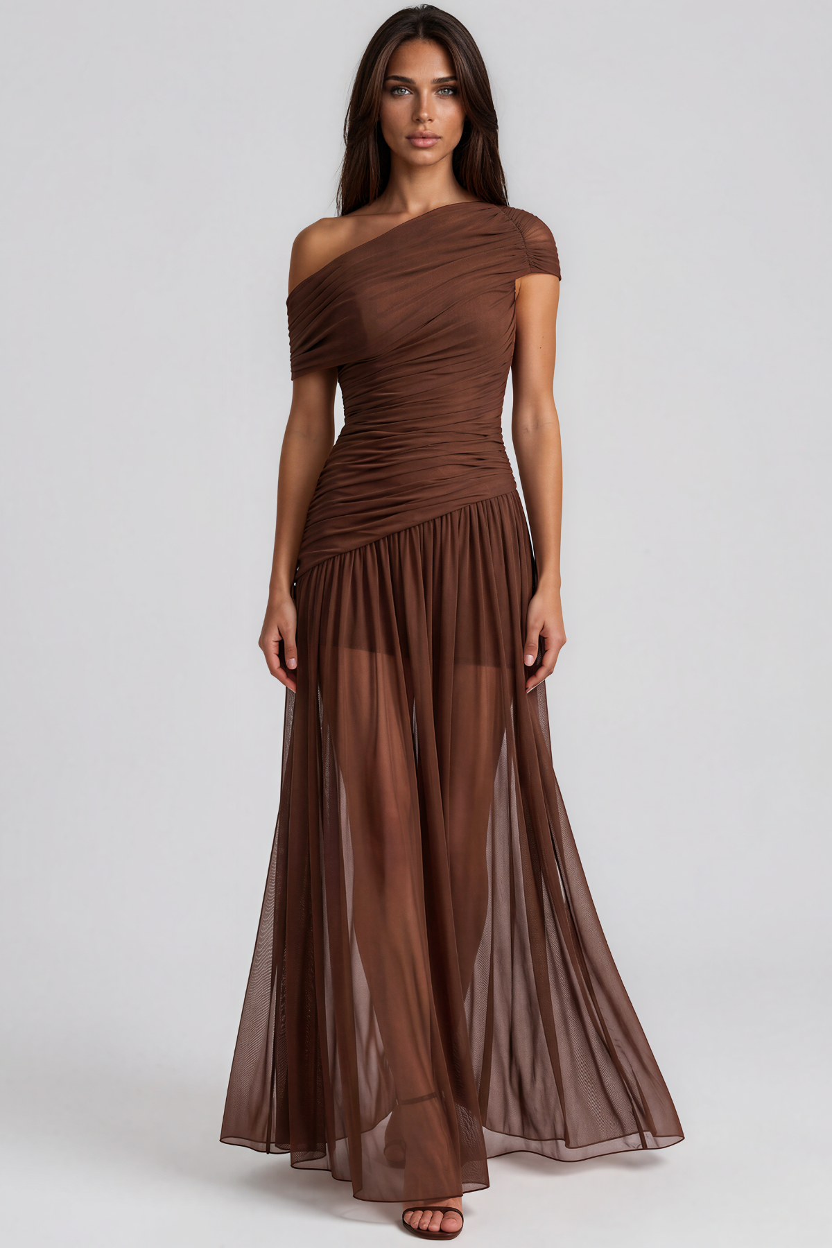 Kawelo One Shoulder Ruch Maxi Dress