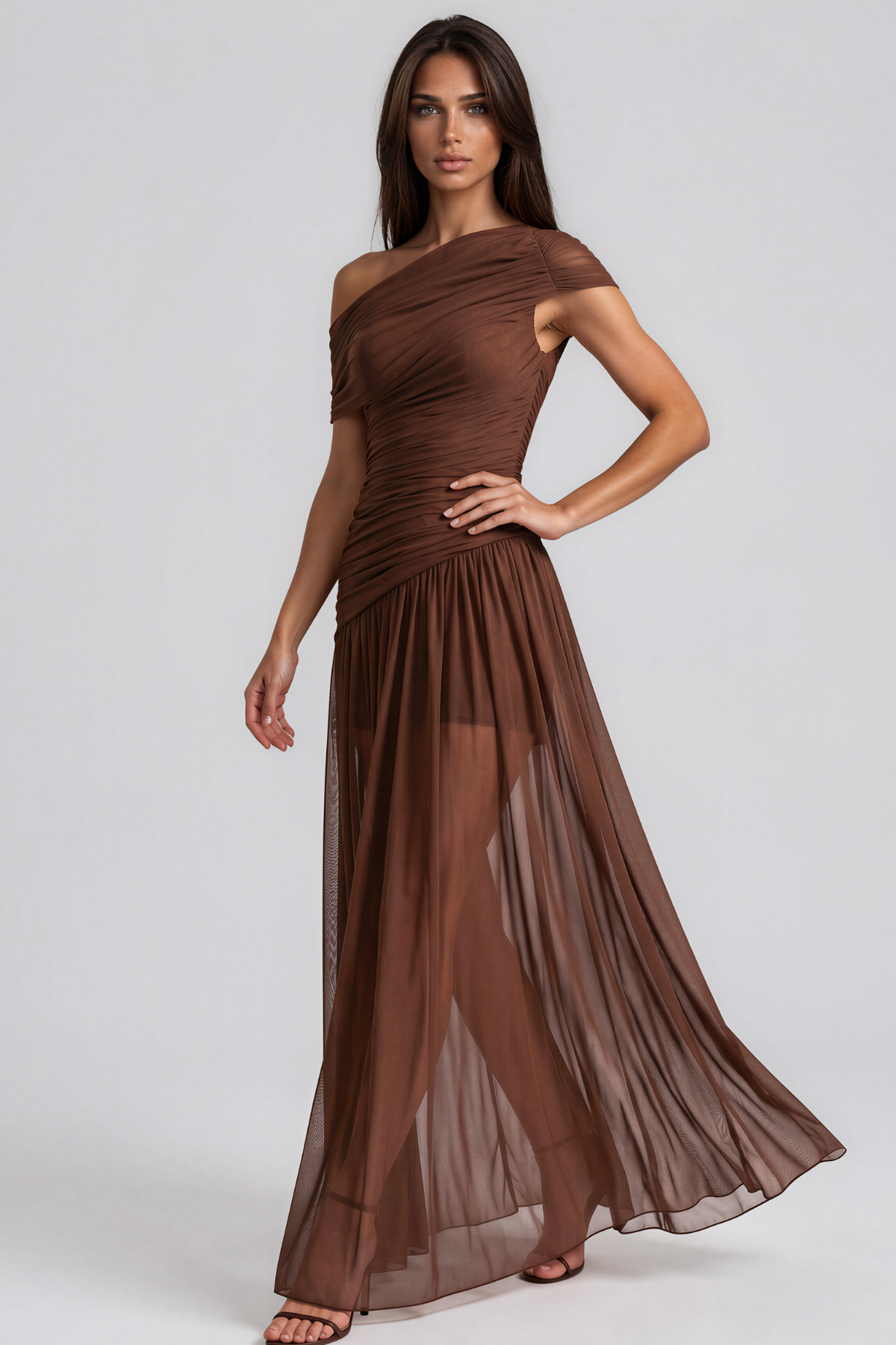 Kawelo One Shoulder Ruch Maxi Dress