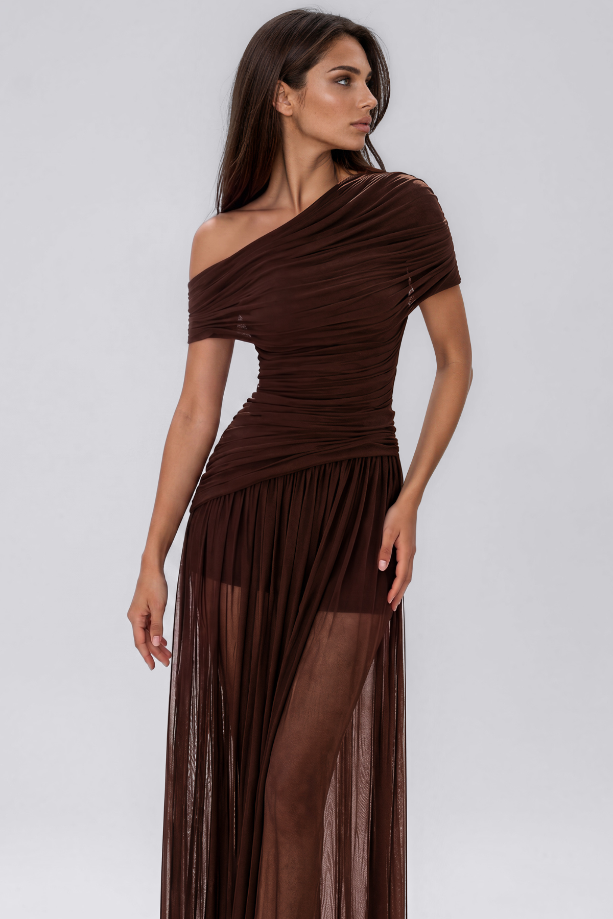 Kawelo One Shoulder Ruch Maxi Dress