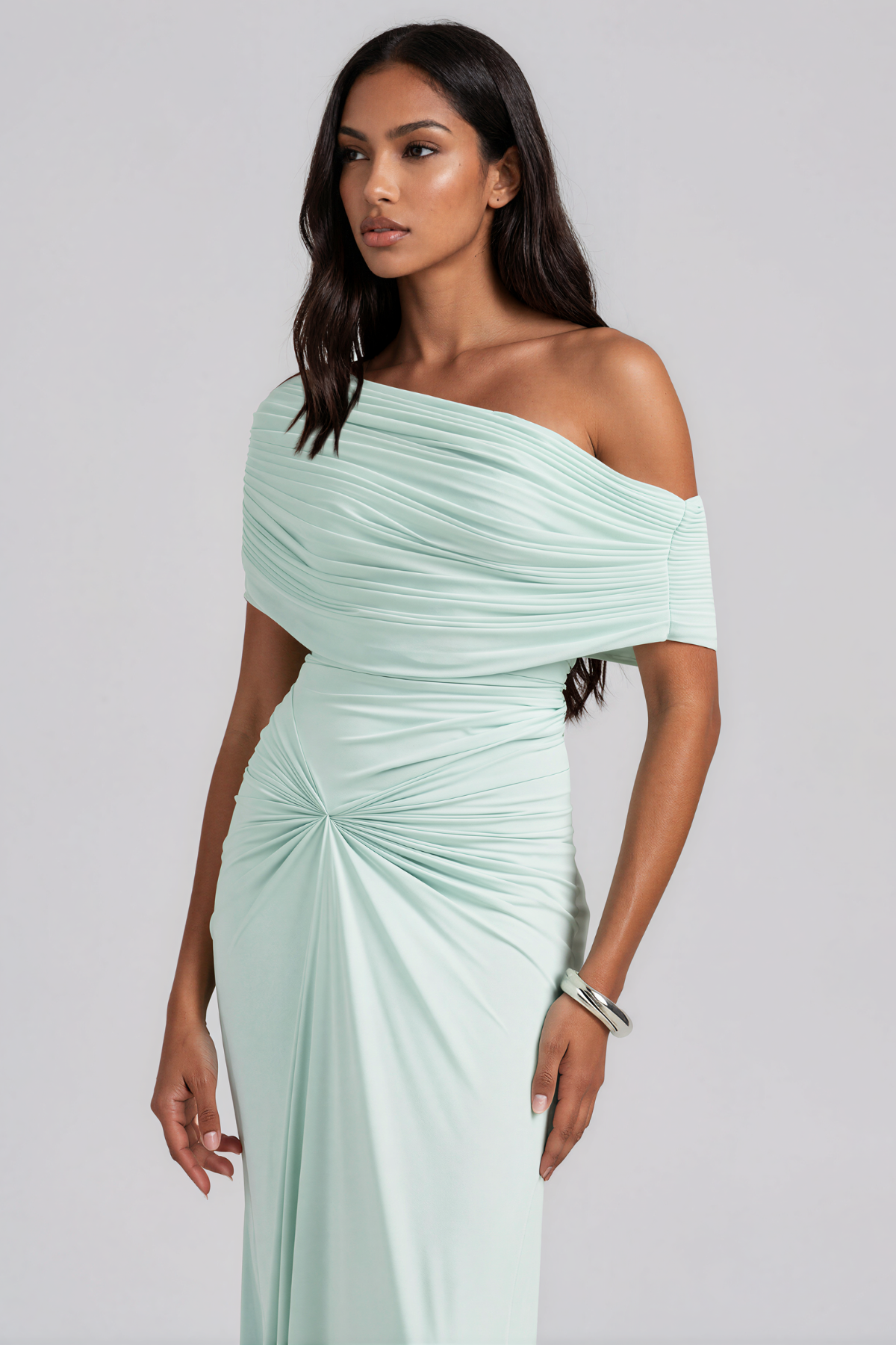 Kawelo One Shoulder Ruch Maxi Dress
