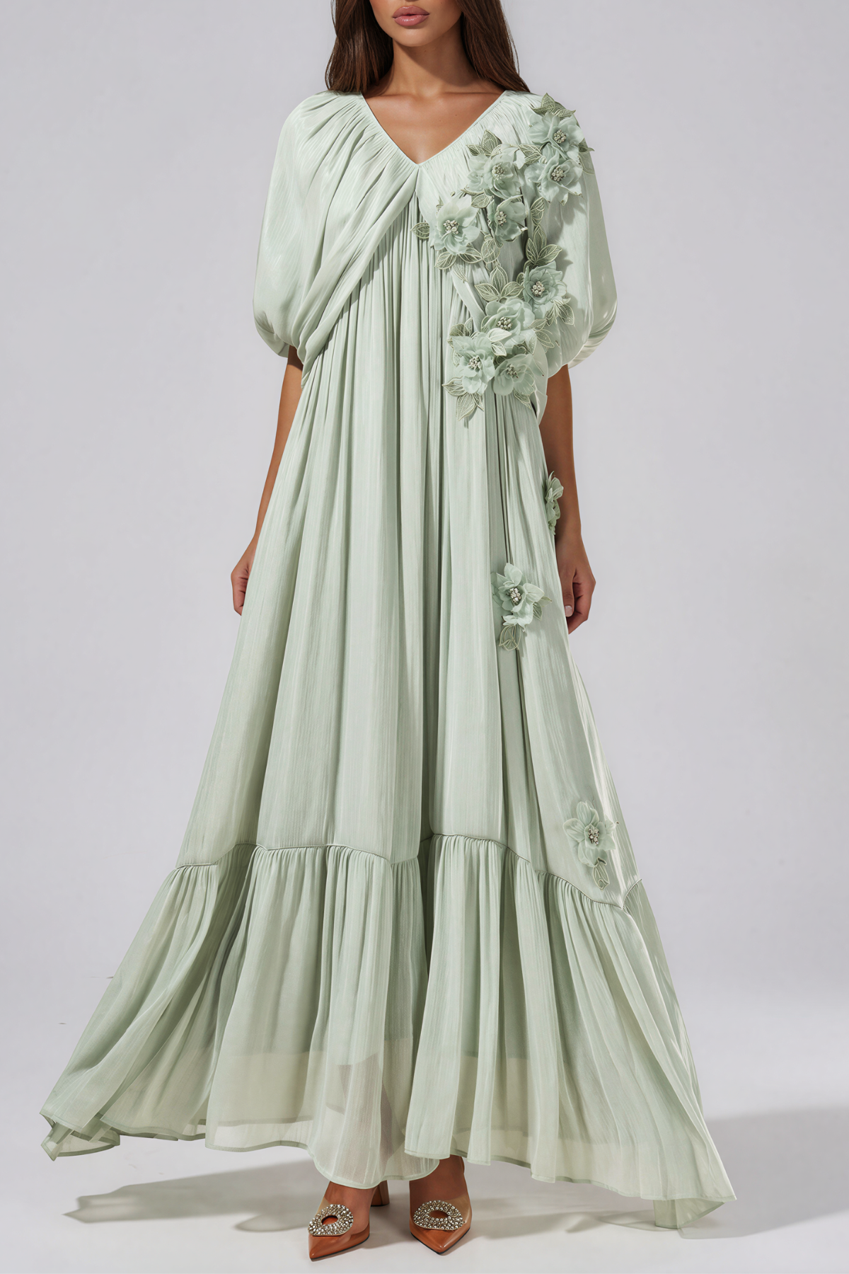 Kayanna V Neck Draped Flower Maxi Dress