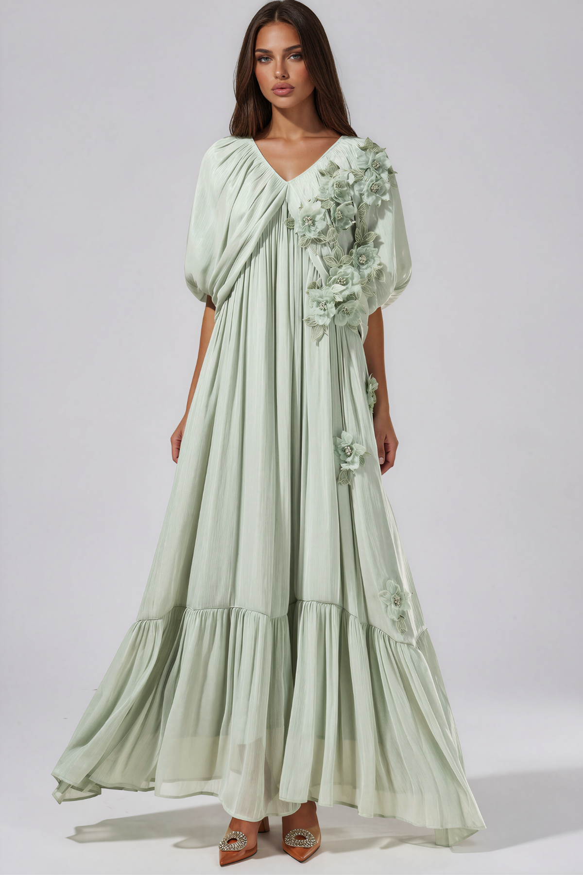 Kayanna V Neck Draped Flower Maxi Dress