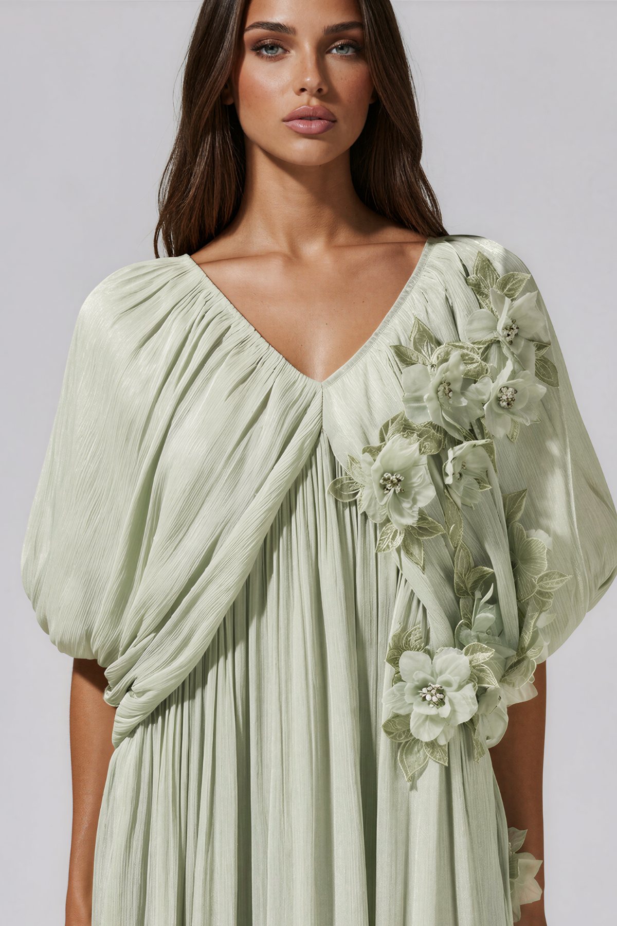 Kayanna V Neck Draped Flower Maxi Dress