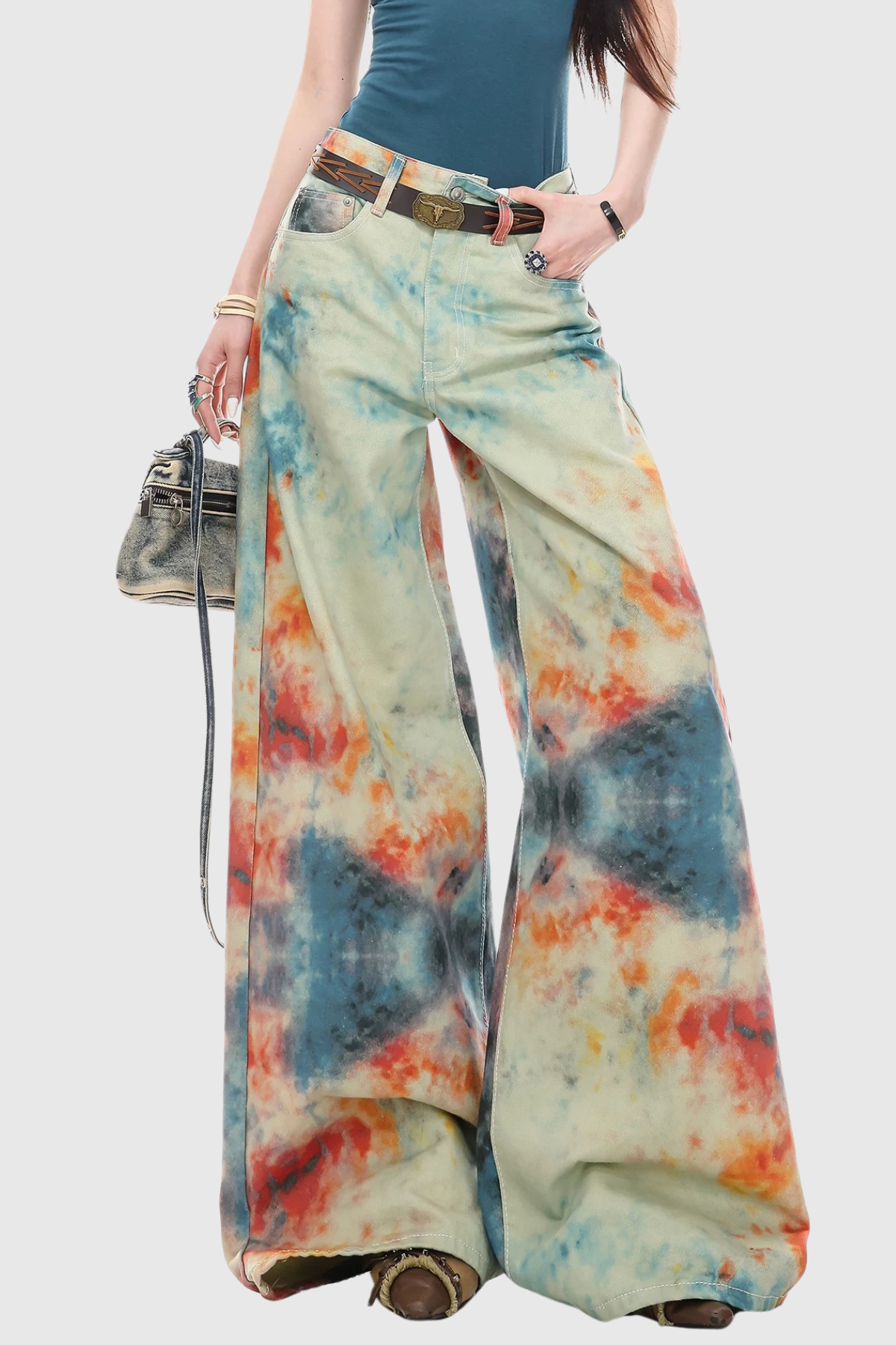 Kaybella Tie Dye Barrel Jeans