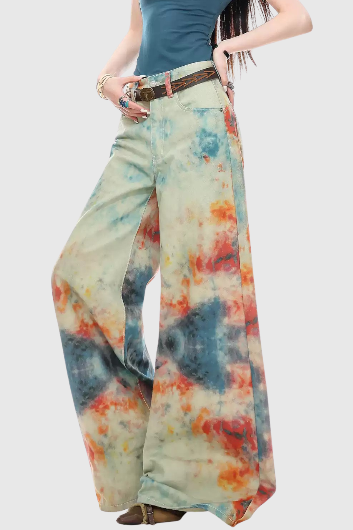 Kaybella Tie Dye Barrel Jeans