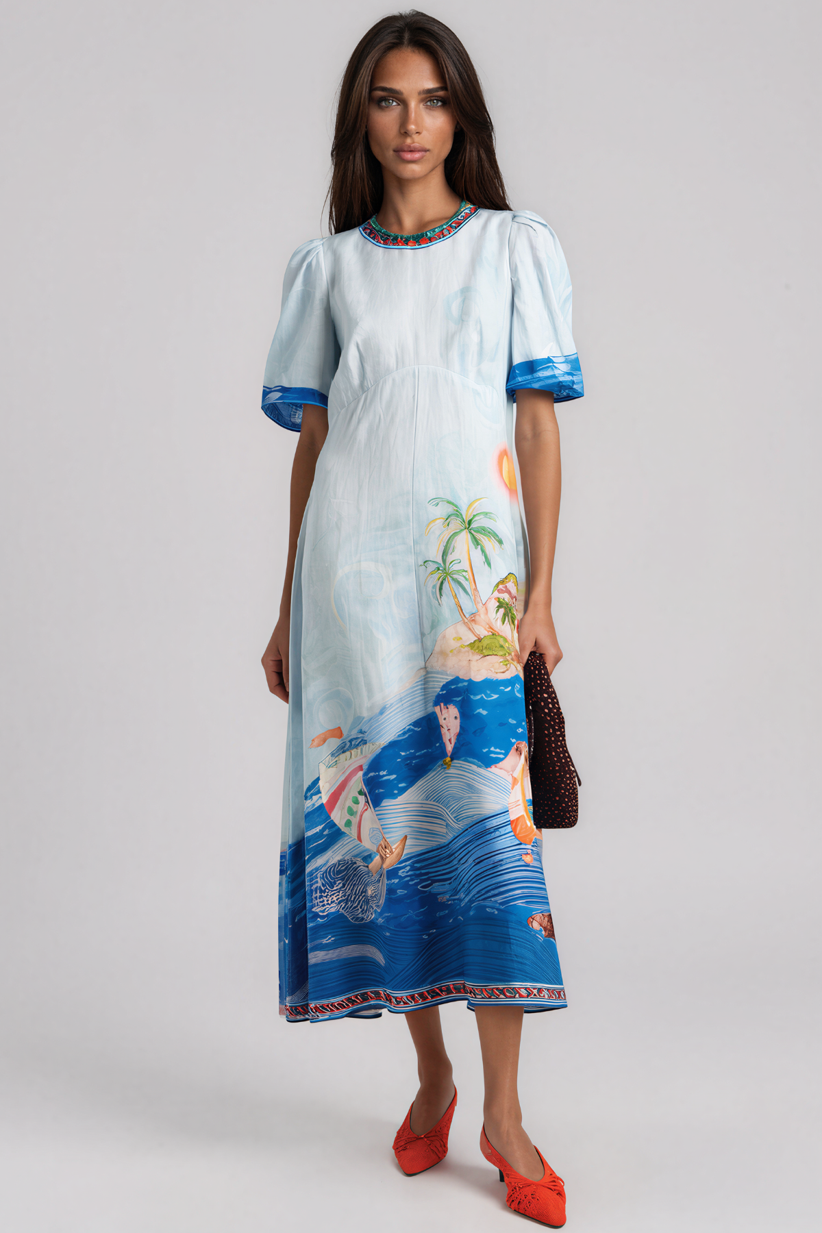 Kaylor Puff Sleeve Print Maxi Dress