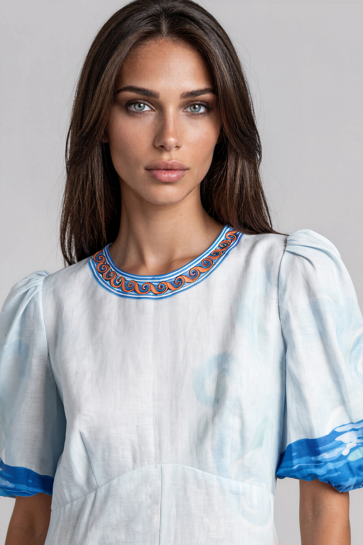 Kaylor Puff Sleeve Print Maxi Dress
