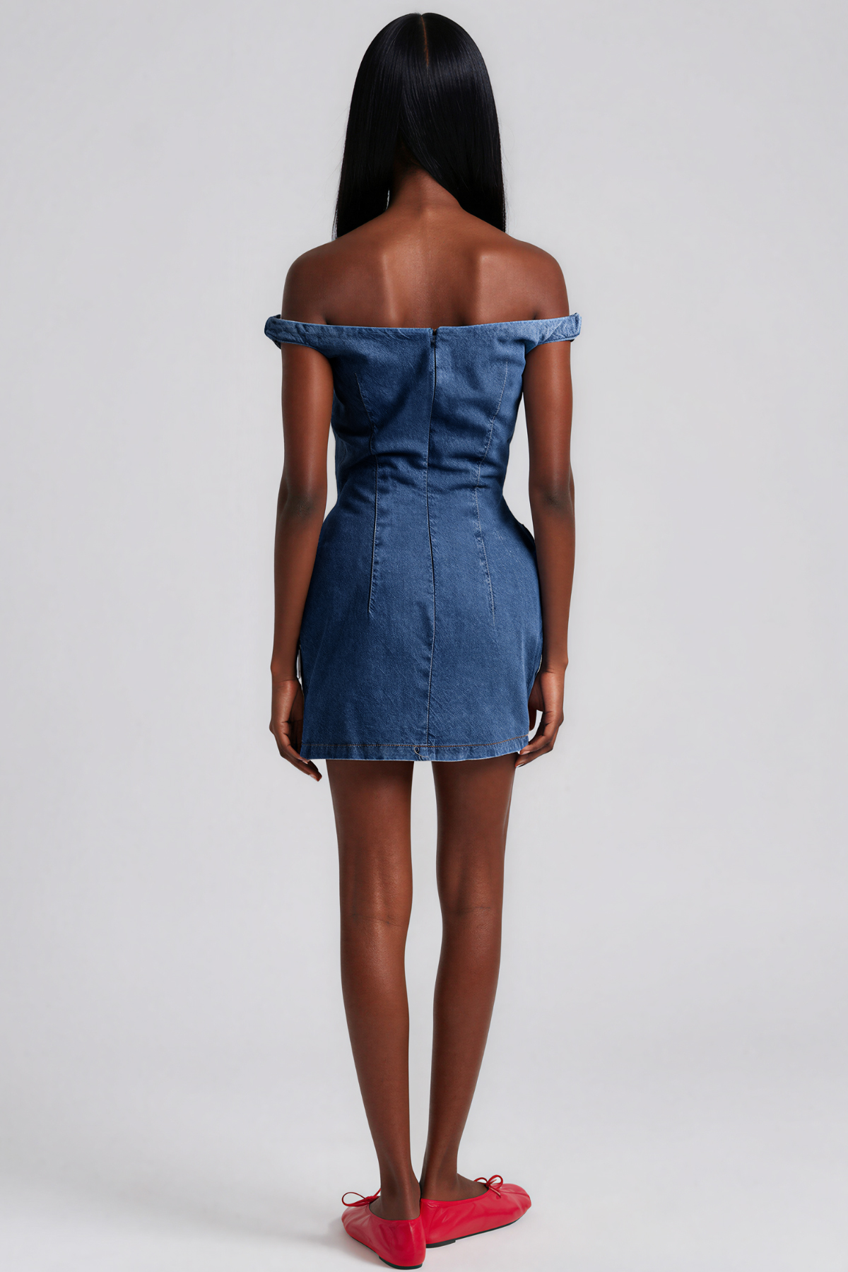 Kayo Off Shoulder Denim Flower Mini Dress