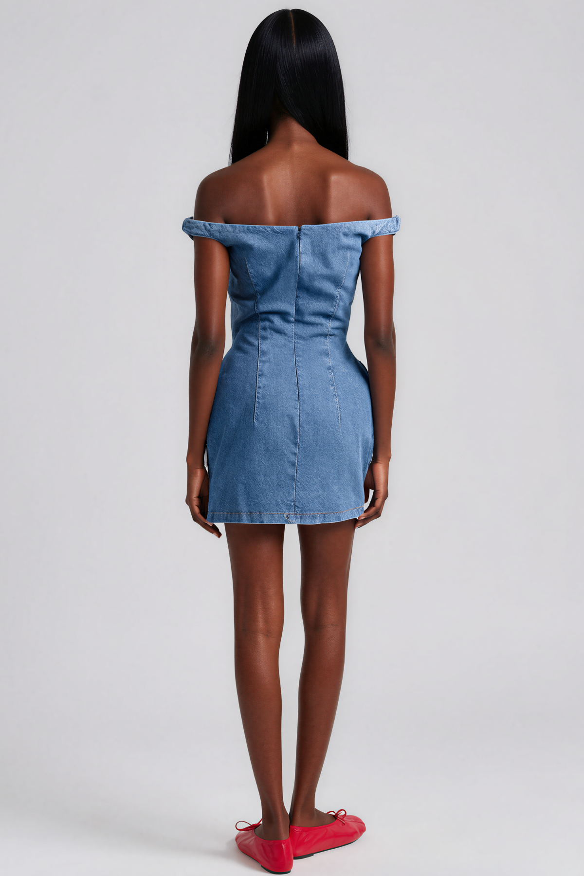 Kayo Off Shoulder Denim Flower Mini Dress