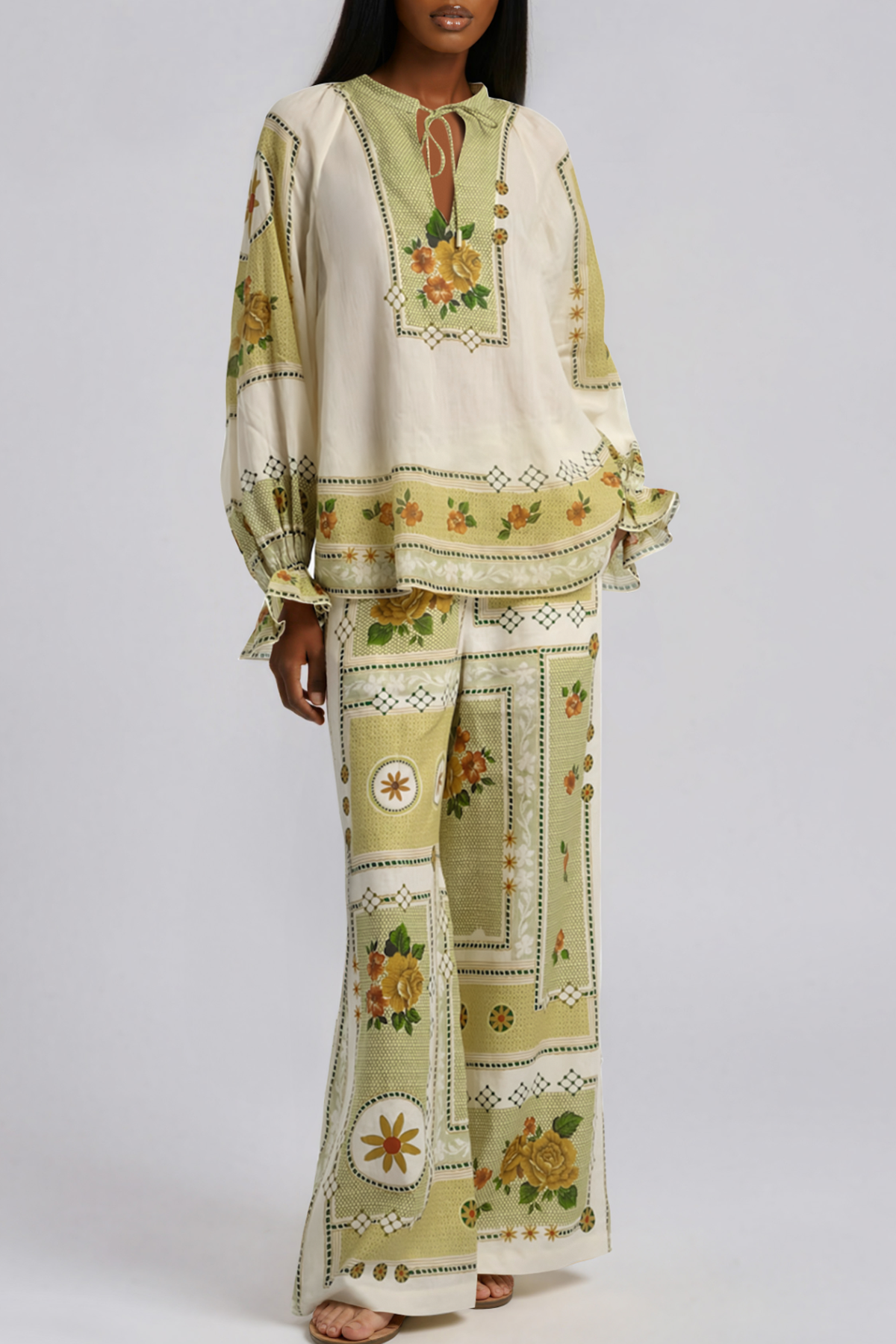 Kayode Balloon Sleeve Floral Pants Set