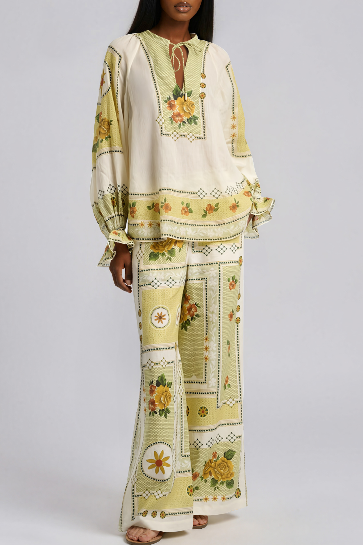 Kayode Balloon Sleeve Floral Pants Set
